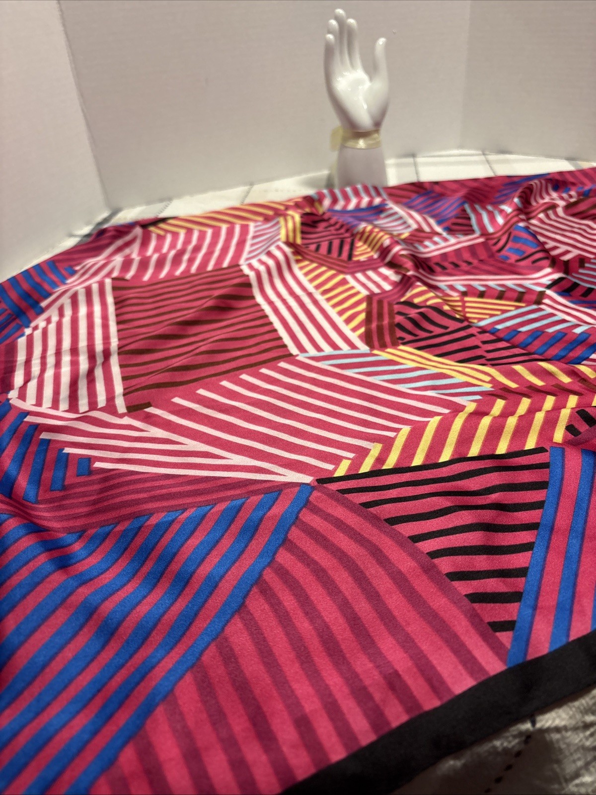 Beautiful Square Scarf Abstract In Black, Red, pink, Blues 27” X 27”