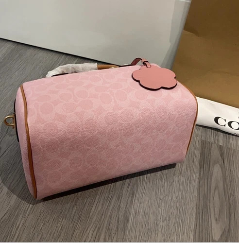Coach Rowan Satchel Bag Signature Canvas With Charms Gold/Powder Pink CEA18 New