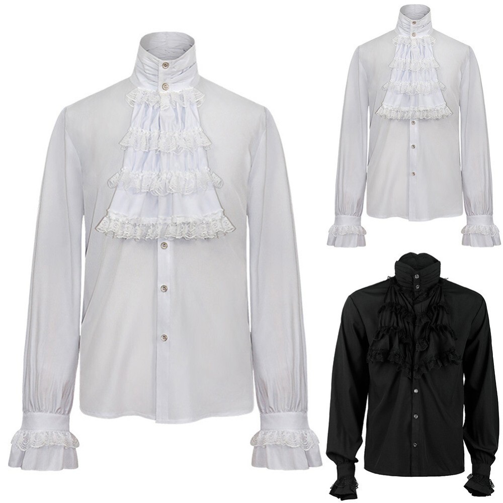 Men Vampire Victorian Renaissance Blouse Tops Gothic Ruffled Medieval Shirt