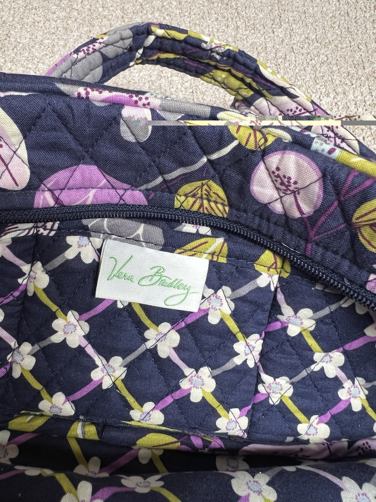 Vera Bradley Navy Floral Shoulder Bag Purse Zip Closure Bag Charm Inner Pockets