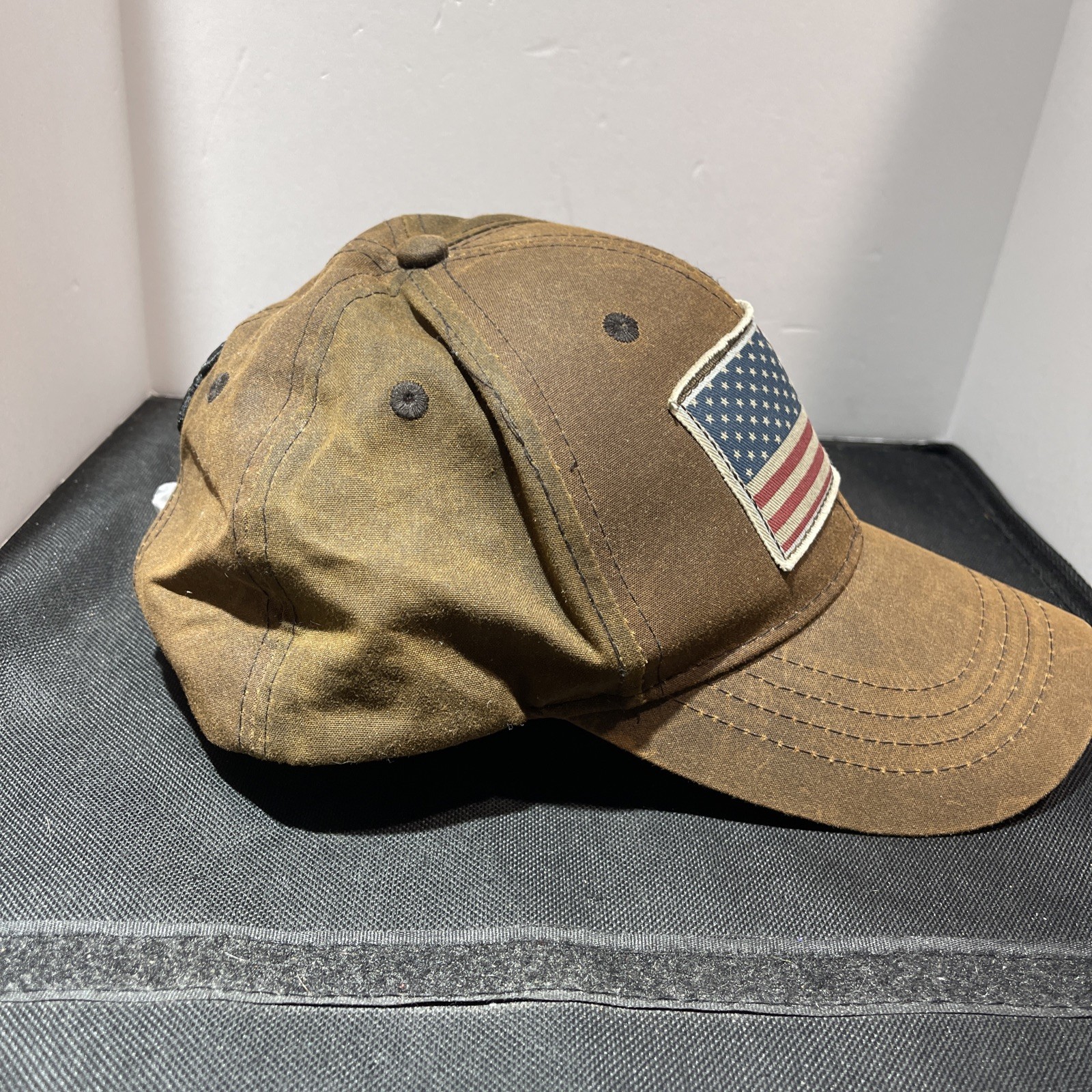 Browning Liberty Wax Cap Hat Mens Dk Brown Strap Back American Flag Hunting USA