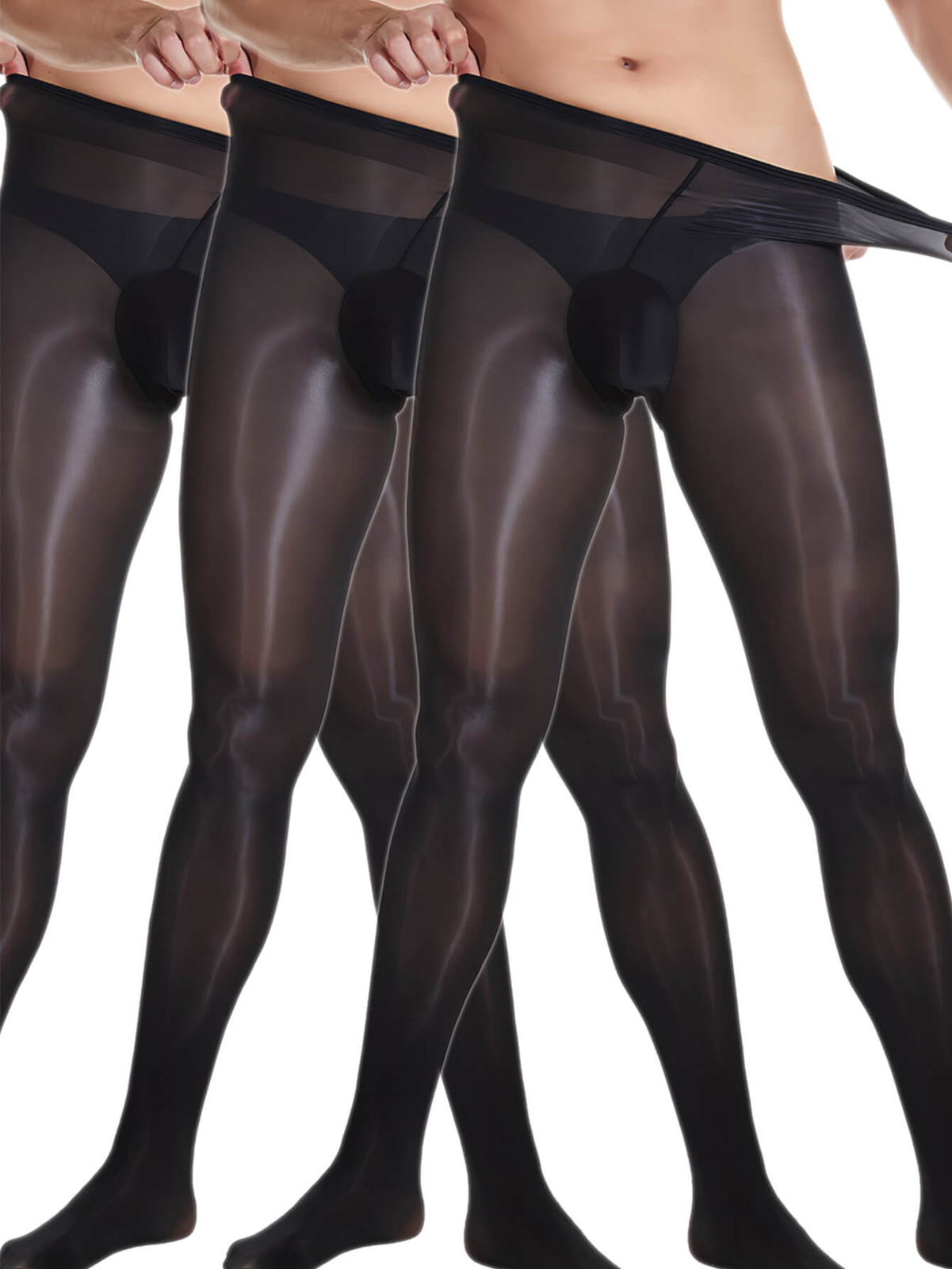 (3 Pack) Men’s Stretch Shiny Pantyhose Nylon Stockings Tights Penis Sheath Pouch