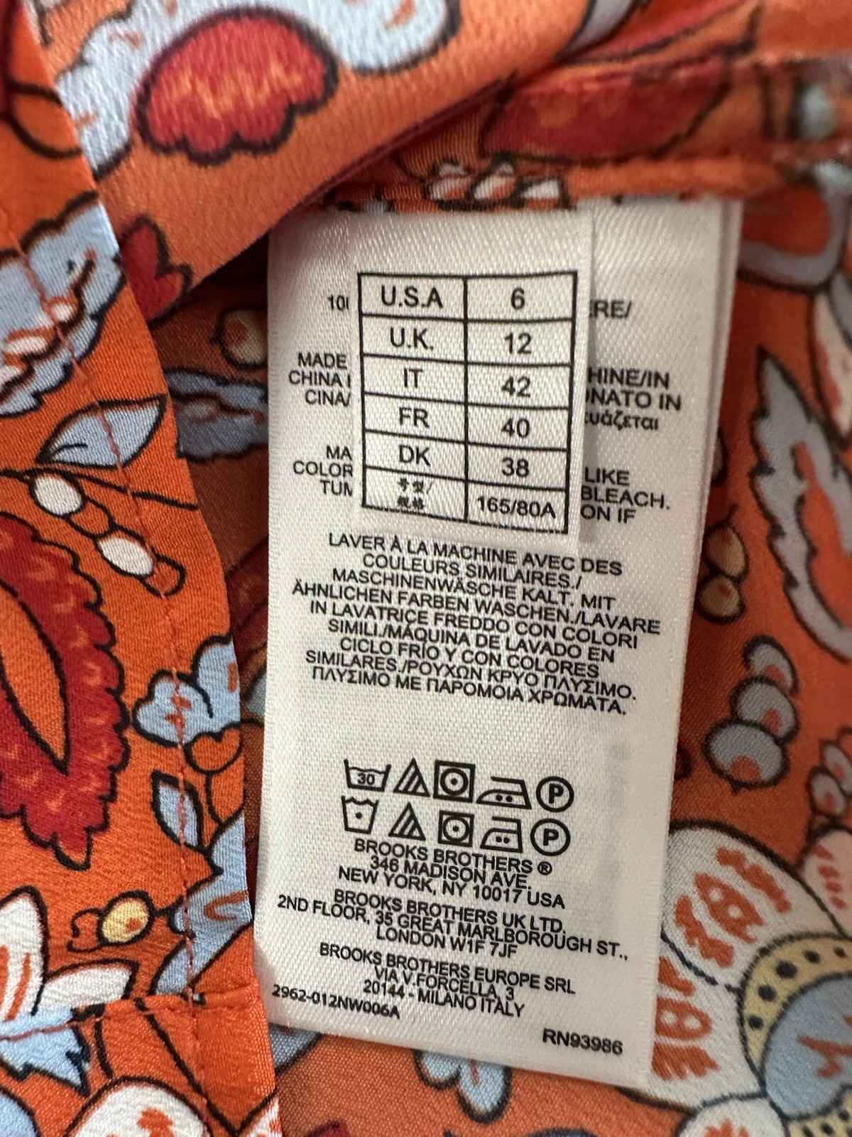 Brooks Brothers Sz 6 Orange Floral Paisley Button Front Sleeveless Top Blouse