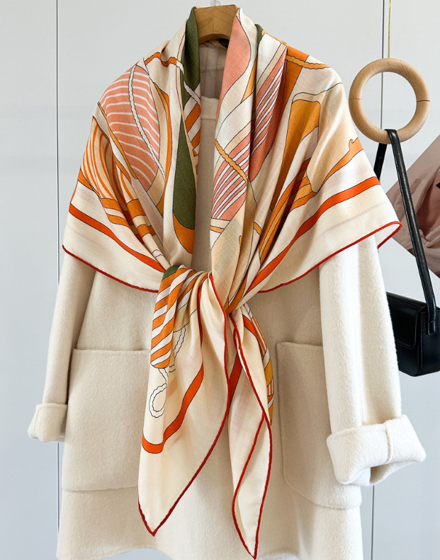 70% Cashmere 30% Silk Wrap Scarf vent Print Double Face Print Shawl 135X135cm