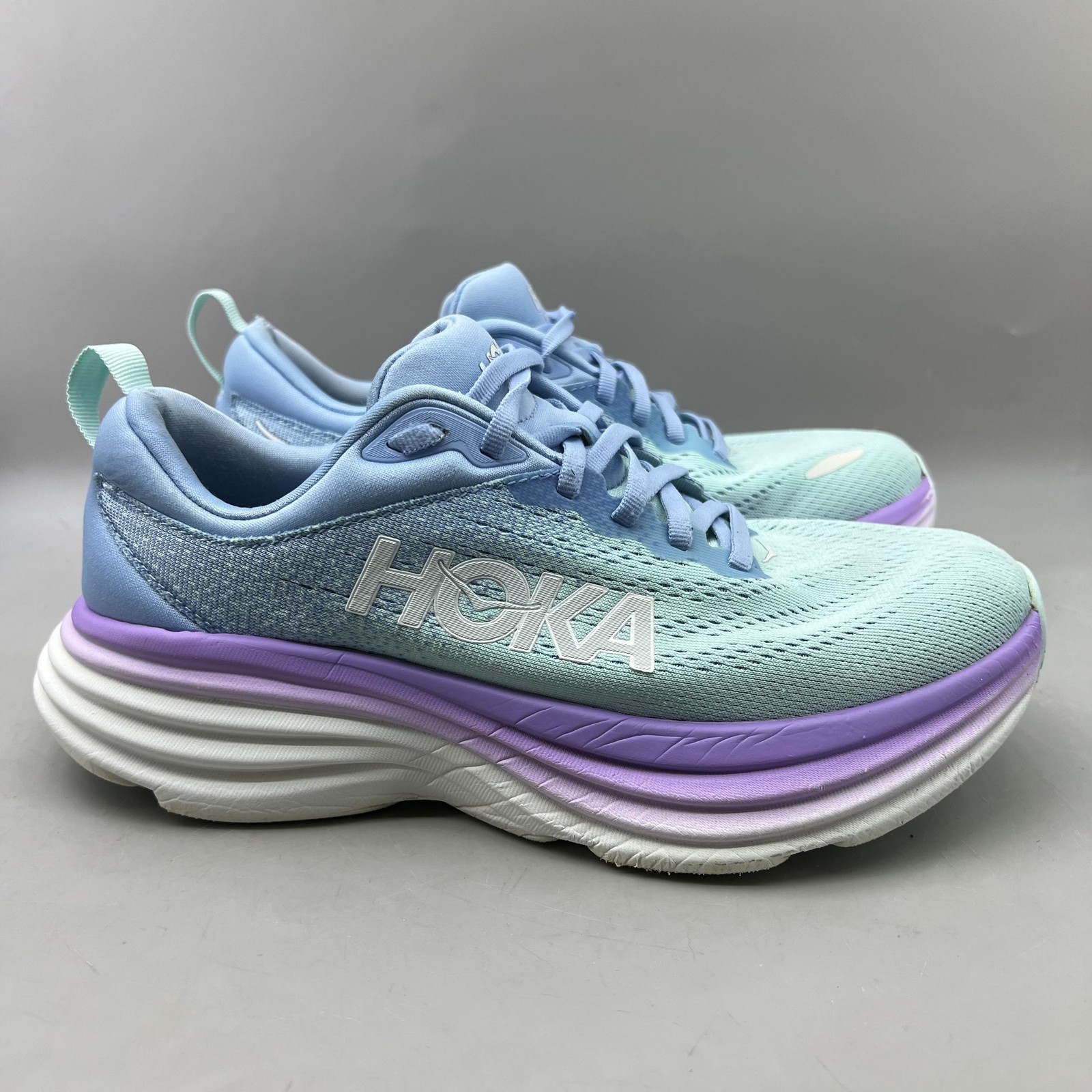 Hoka One One Bondi 8 Running Shoes Women Size 7.5 B Blue Purple Comfort Sneakers