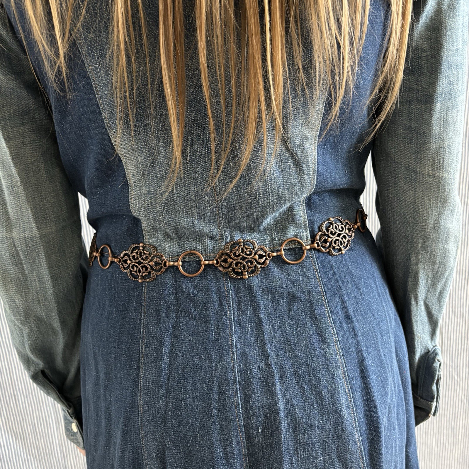 Metal Copper Ladies Link Style Belt Adjustable In Good Used Condition