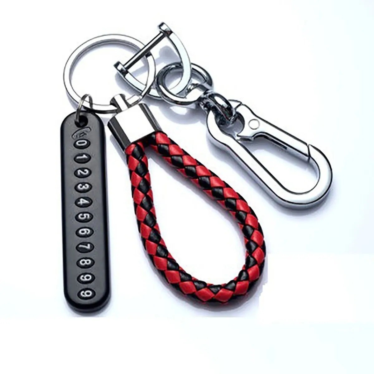 Trendy DIY Anti-Lost Phone Number Plate Keychain Woven Leather Rope Car Key Chai