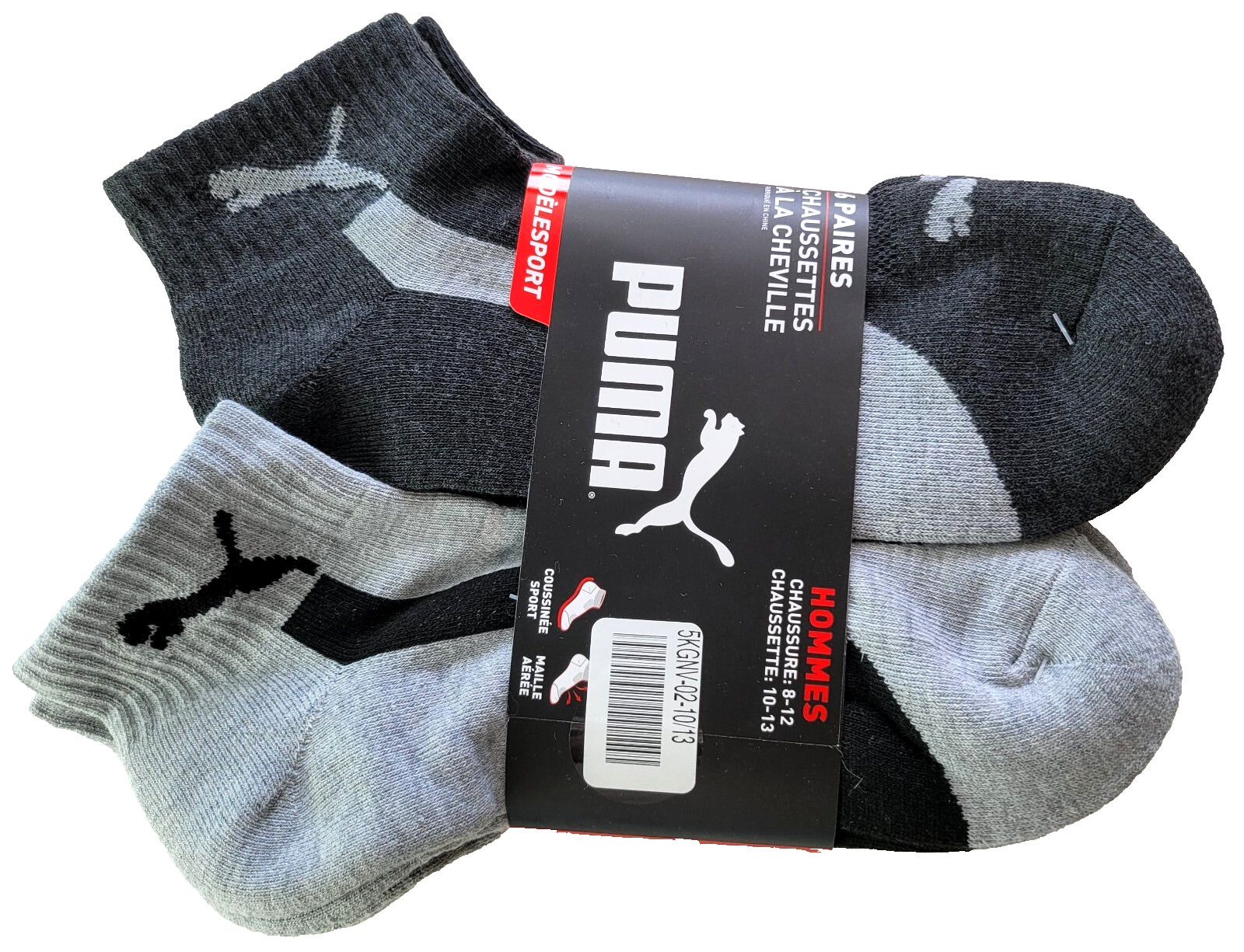 Puma Men’s Quarter Crew Socks 6 Pack L Black Gray Half Terry Sportstyle Cushion