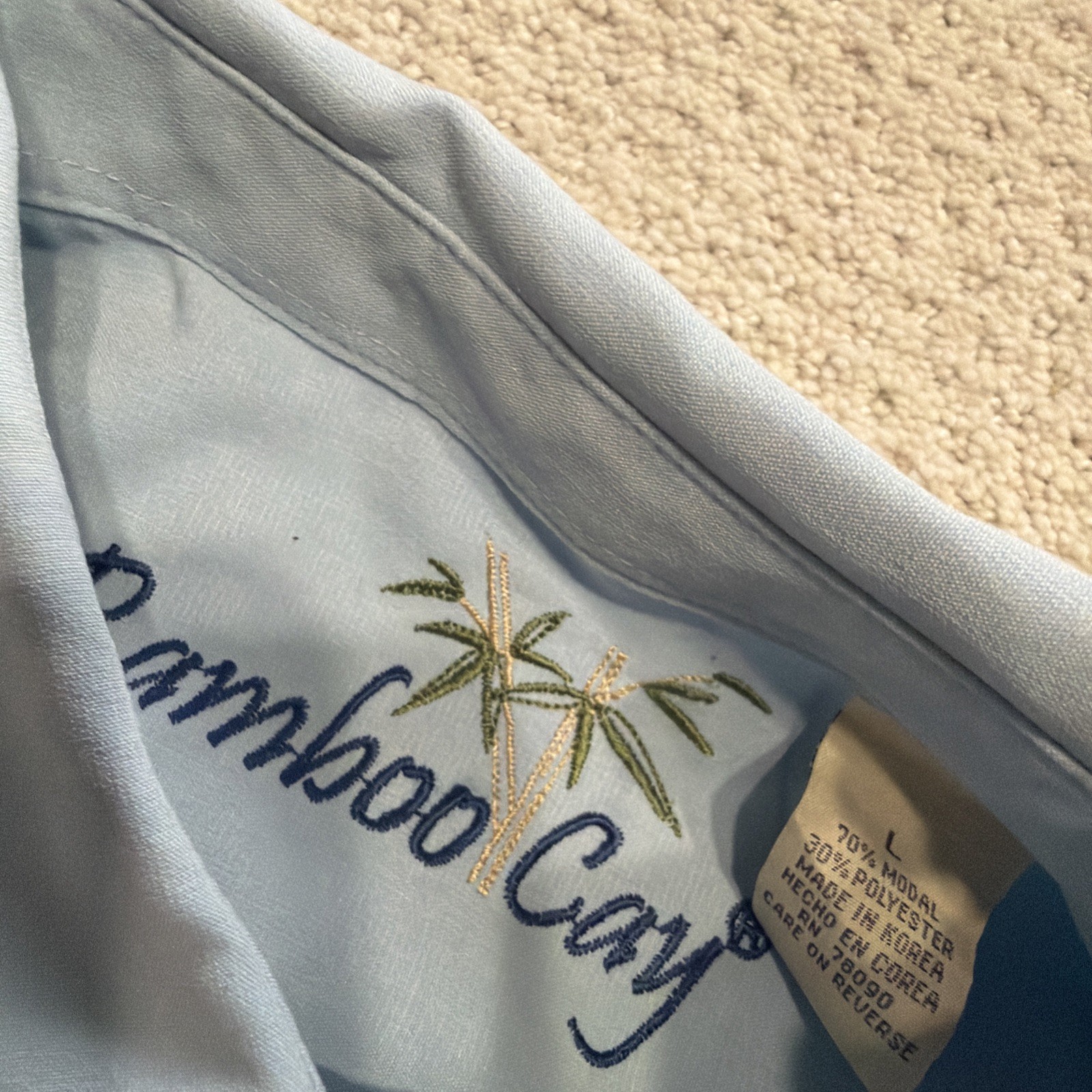 Bamboo Cay Shirt L Blue Hawaiian Fishing Marlin Embroidered Beach Vacation