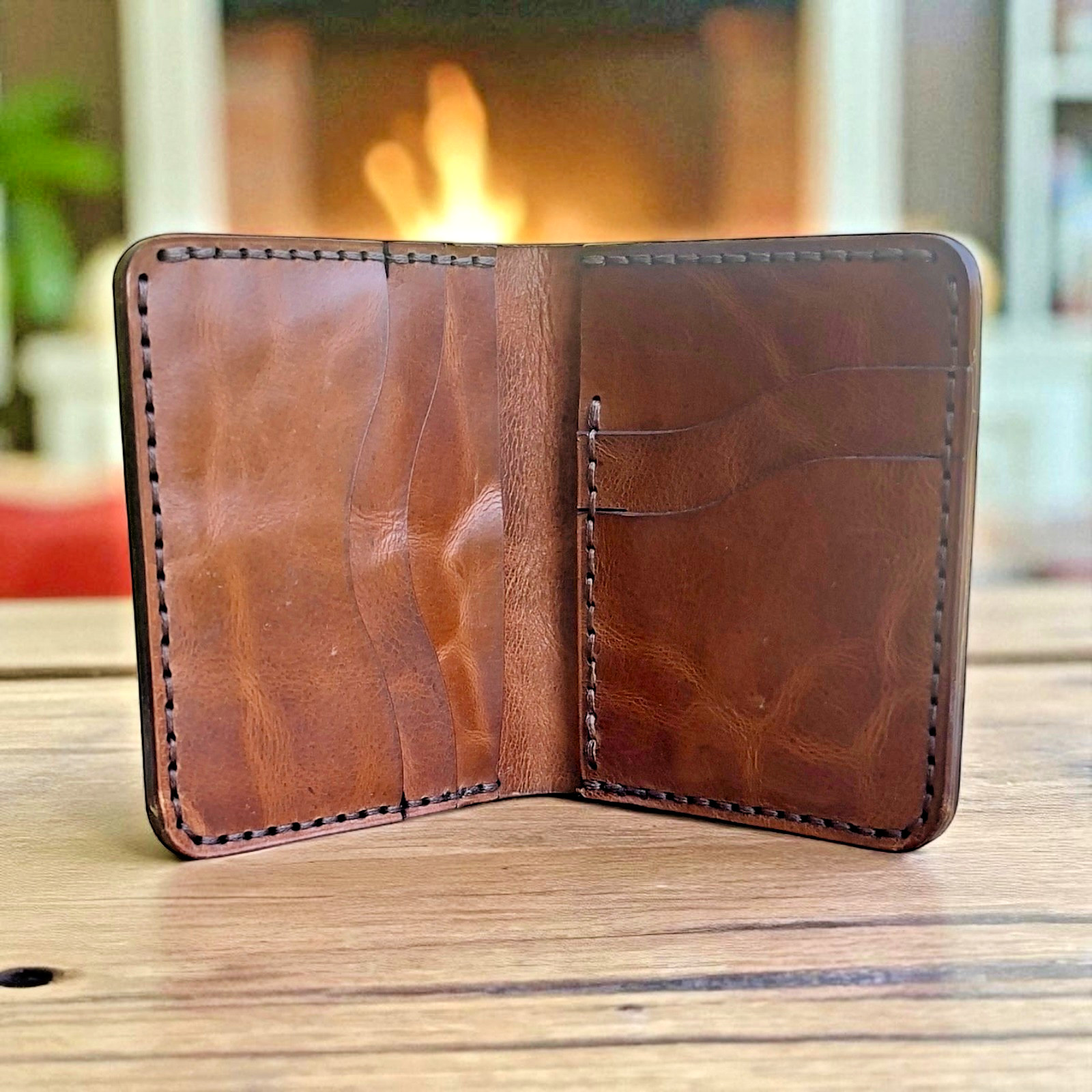 Vintage Leather Mens Slim Bifold Handmade Card Holder RFID Blocking Wallet