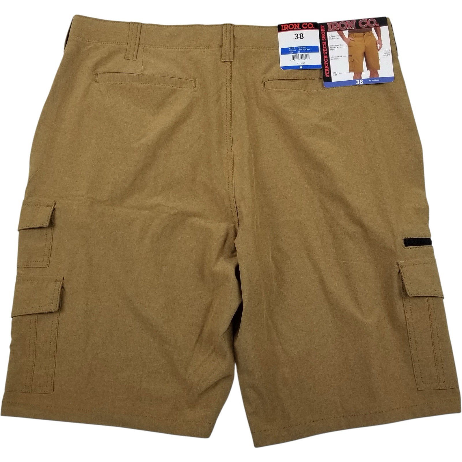 Iron Co Men’s Stretch Tech Shorts with Cargo Pockets Size 38 Camel Color