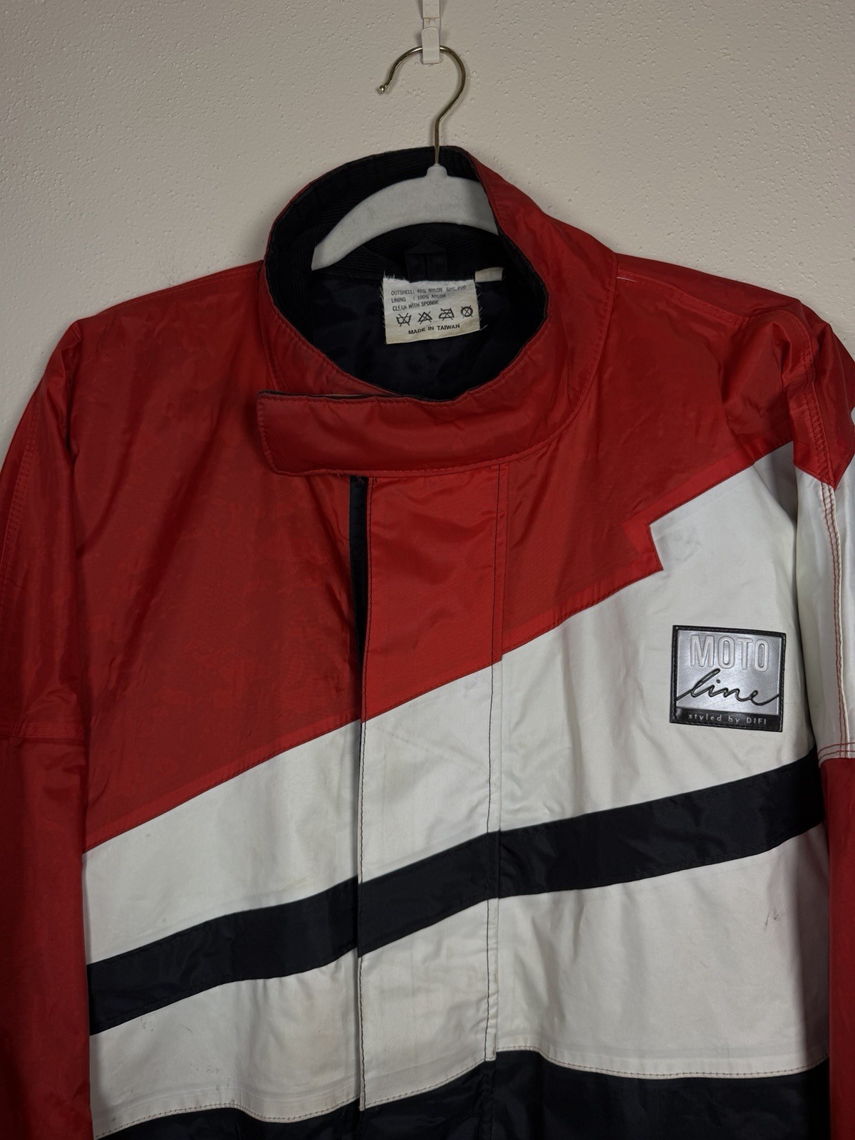 Vintage Moto Line DIFI Motorcycle Racing Jacket Red White Black Colorblock XL