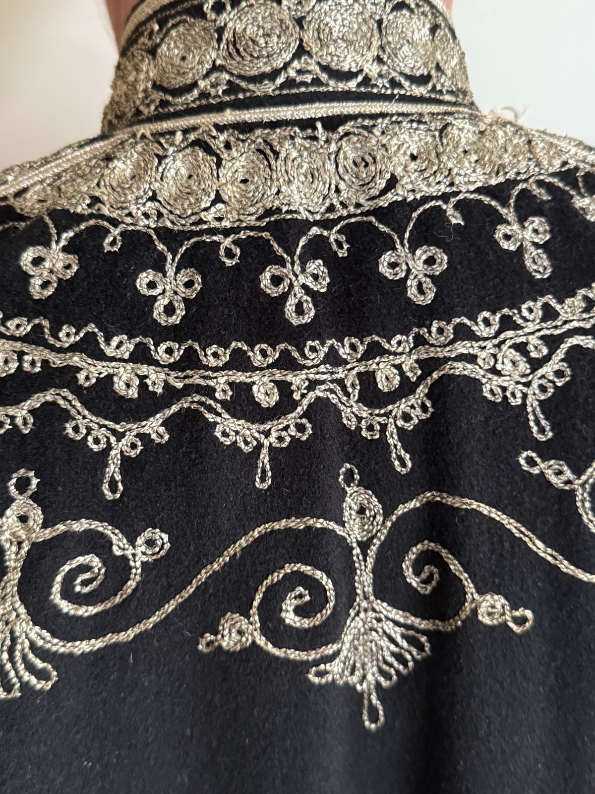 Vintage Handmade Black Wool Caftan Hand Embroidered Artisan Ceremonial Robe Maxi