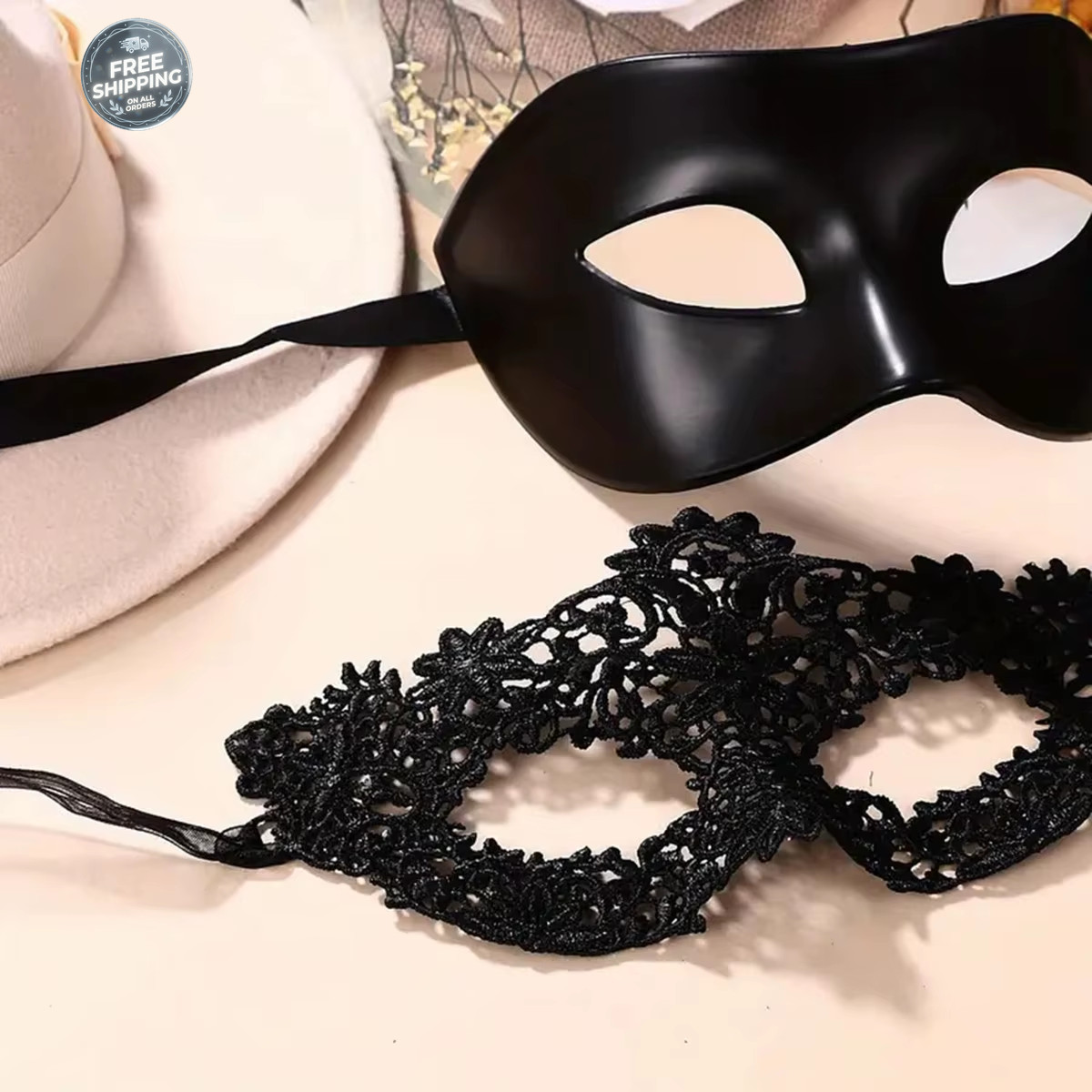 Elegant Black Lace Masquerade Mask for Couples Perfect Venetian Party Mardi