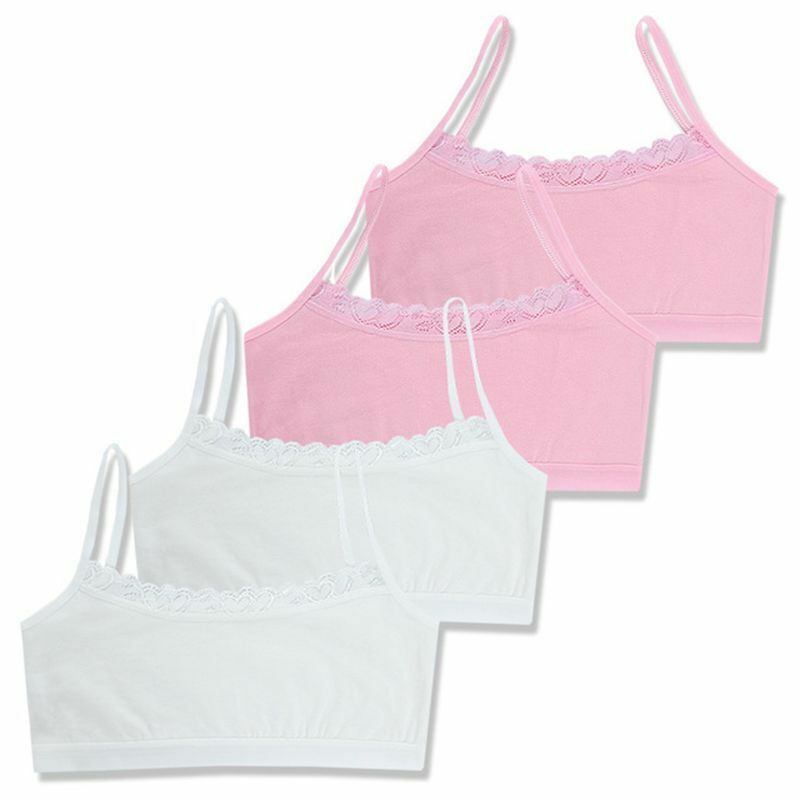 Cotton Bra Girls Training Lace Young Kids Vest Teenage Underwear 8-14Year 4Pcs