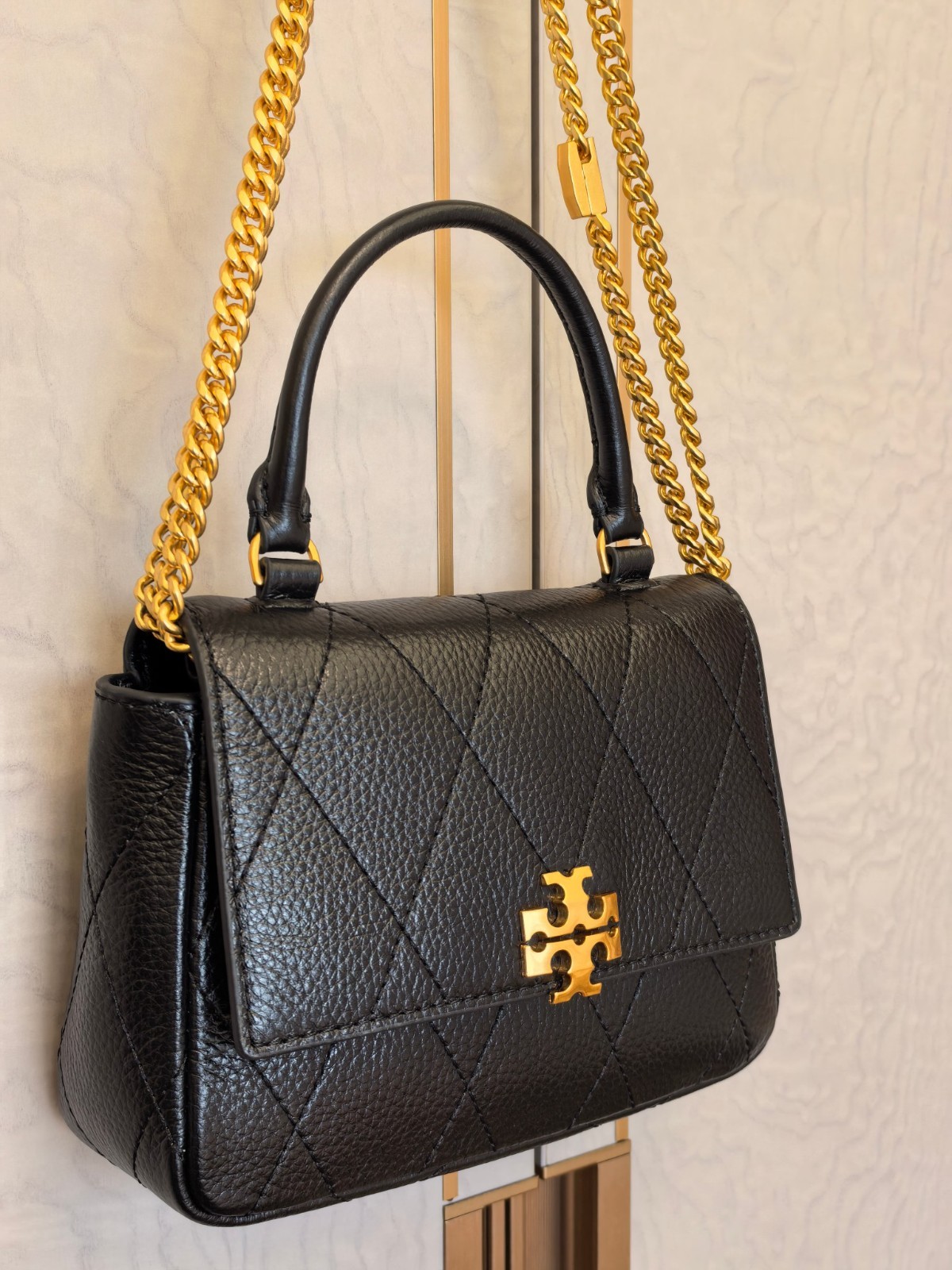 TORY BURCH MINI CHARLIE QUILTED TOP-HANDLE CROSSBODY FLEMING SOFT TOTE BLACK