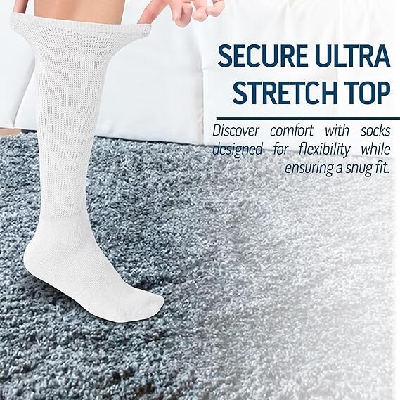 2 Pairs Diabetic Socks Over The Calf – Knee High Premium Cotton Socks Men’s Size