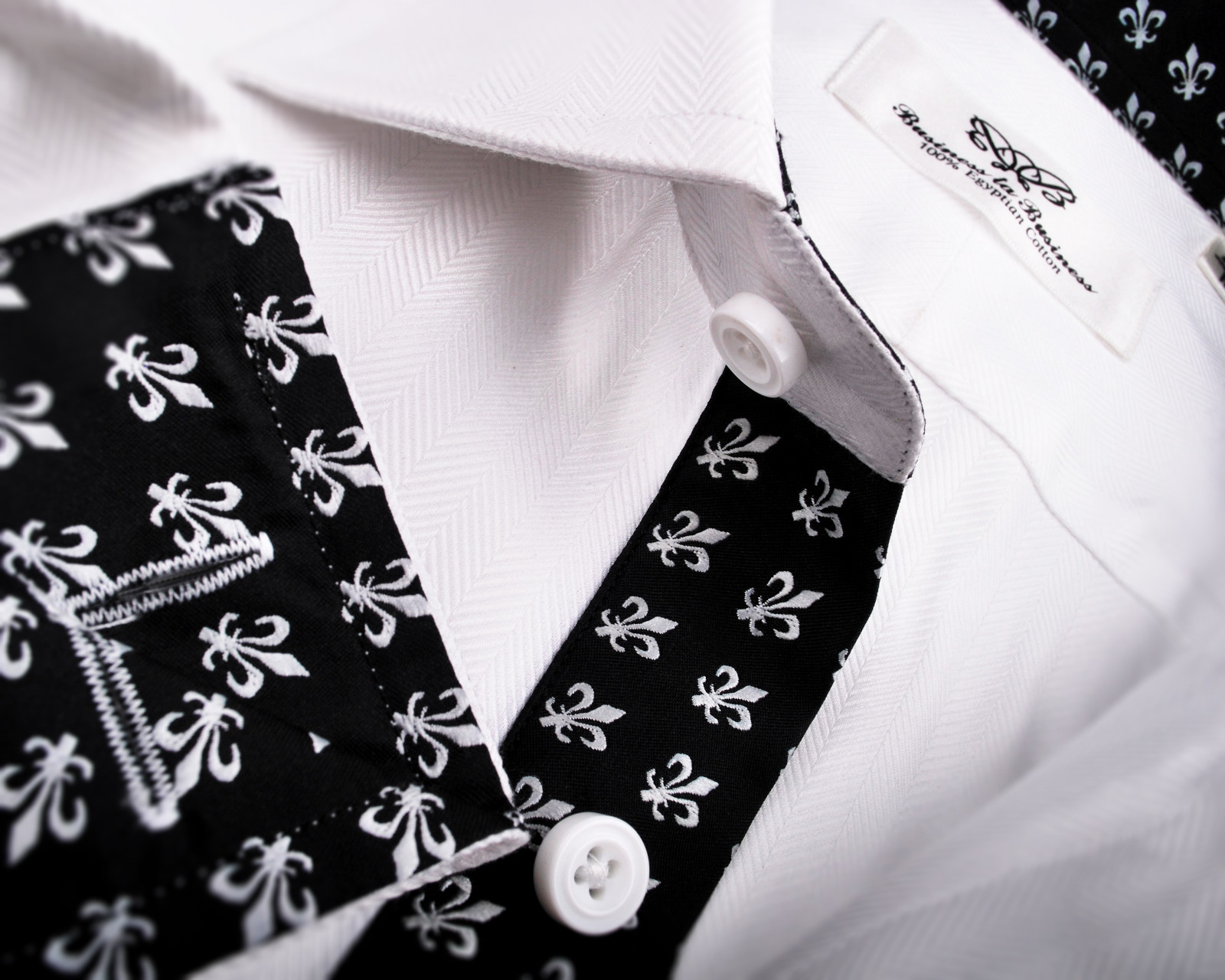 White Herringbone Twill Formal Business Dress Shirt Fleur-De-Lis Italian GQ Boss
