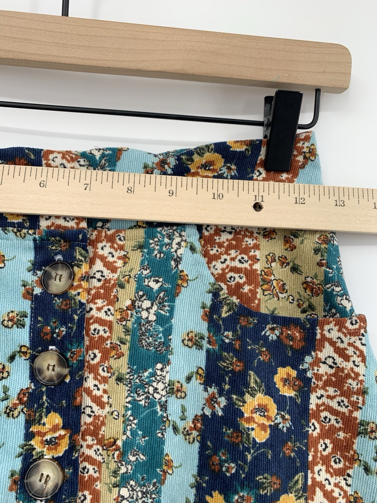 Vintage Amy Buyer Corduroy Skirt Womens Medium Brown Blue Y2K Boho Hippie