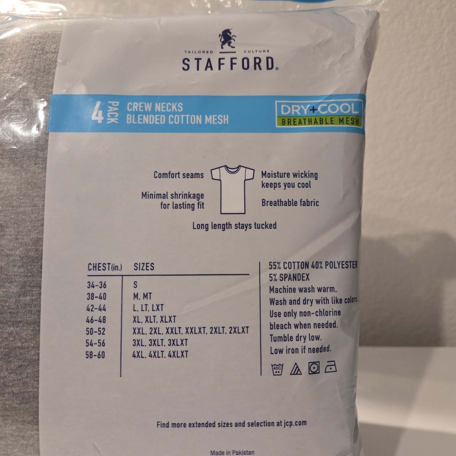Stafford 4-Pack Men’s 4XL Big Dry+Cool Breathable Mesh Crew-Neck Cotton T-Shirts