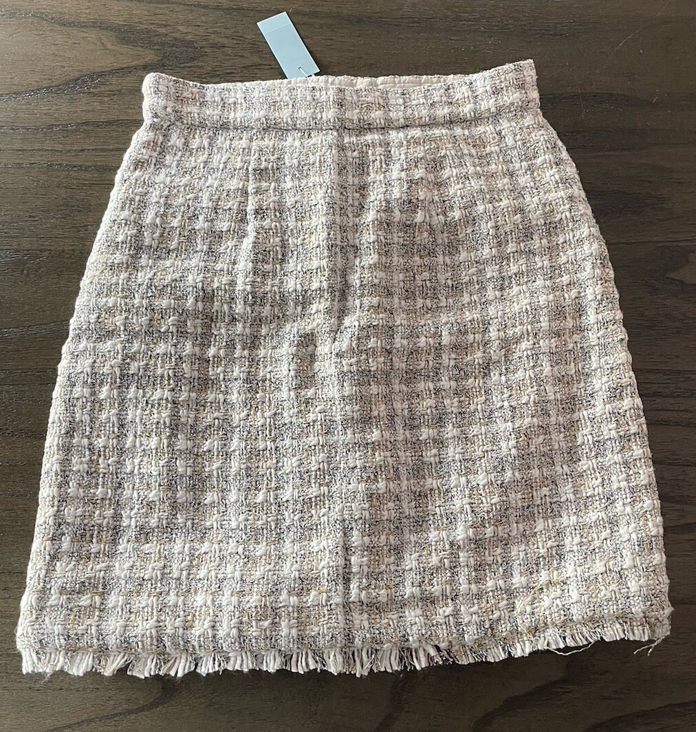 NWT Ann Taylor Beige White Combo Shirt XS And Plaid Sz 2 Tweed Skirt
