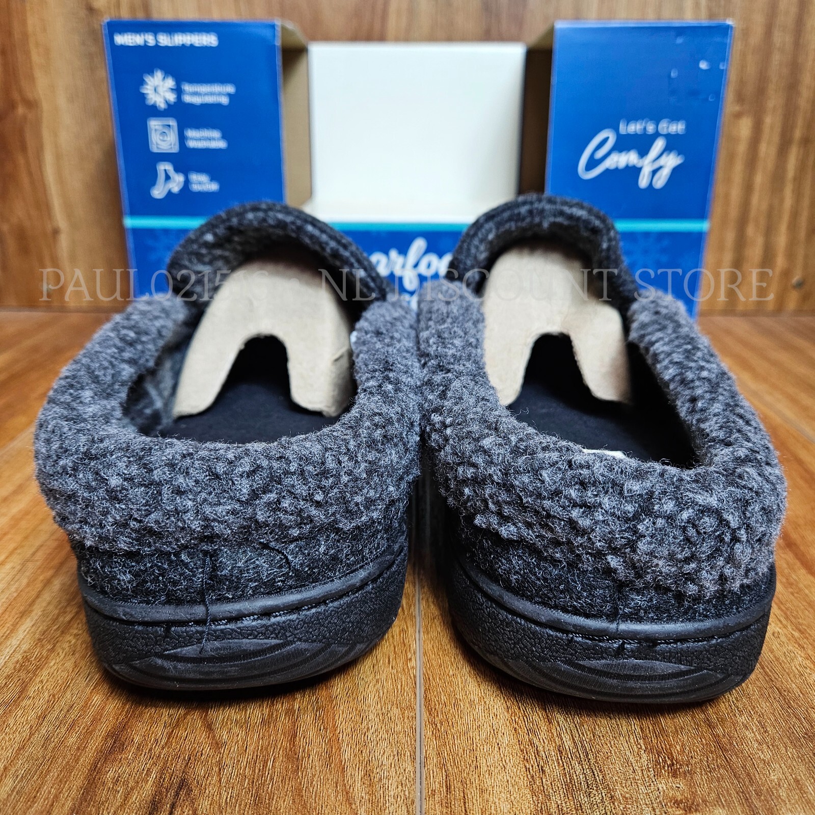 DEARFOAMS Men’s Total Comfort Memory Foam Slippers Machine Washable ~ Black