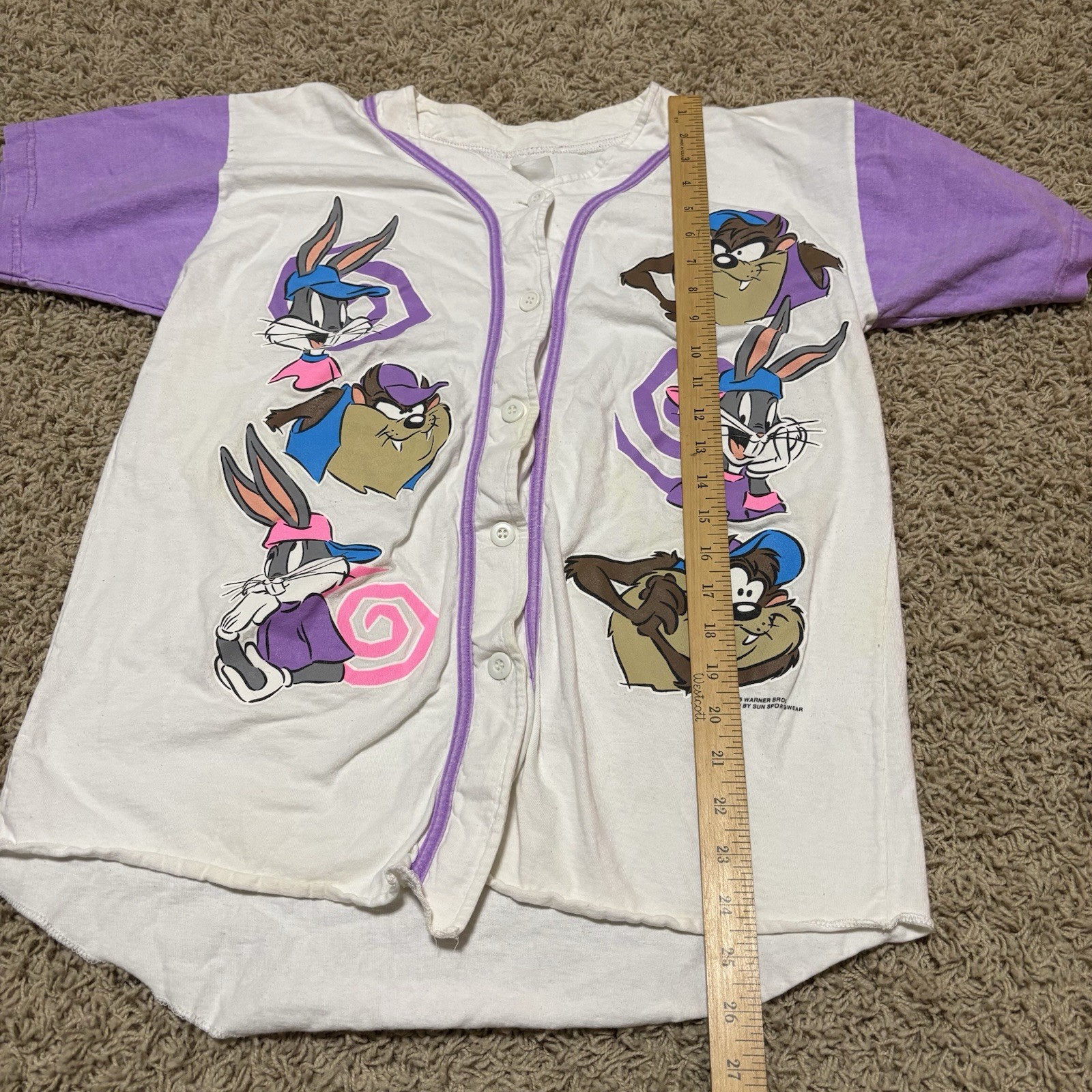 Vintage 1990s Looney Tunes Baseball Jersey Bugs Bunny Taz