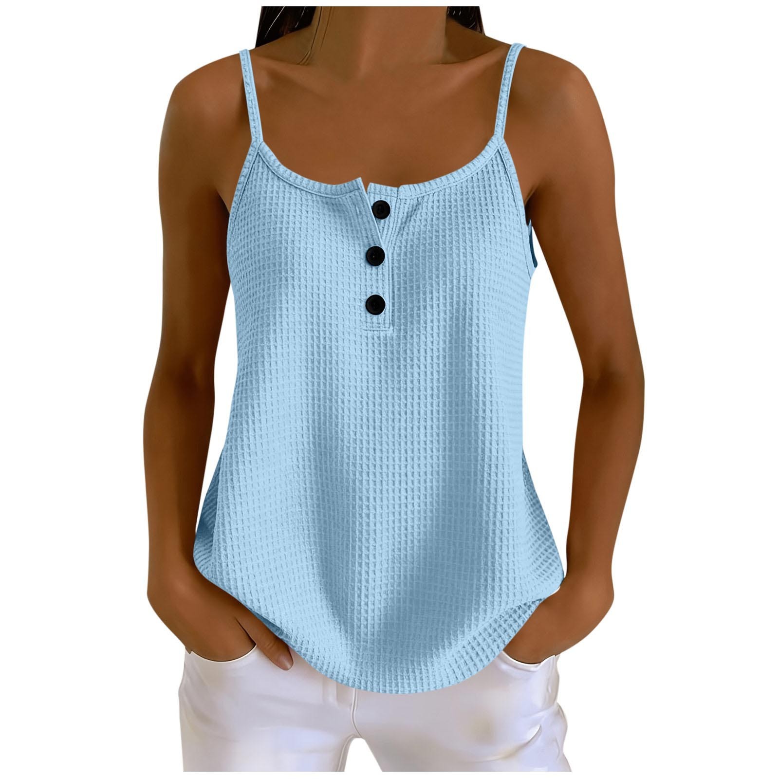 NEW Summer Solid-color Waffle-knit Patchwork Camisole Sizes S-XXL Desk Organizer