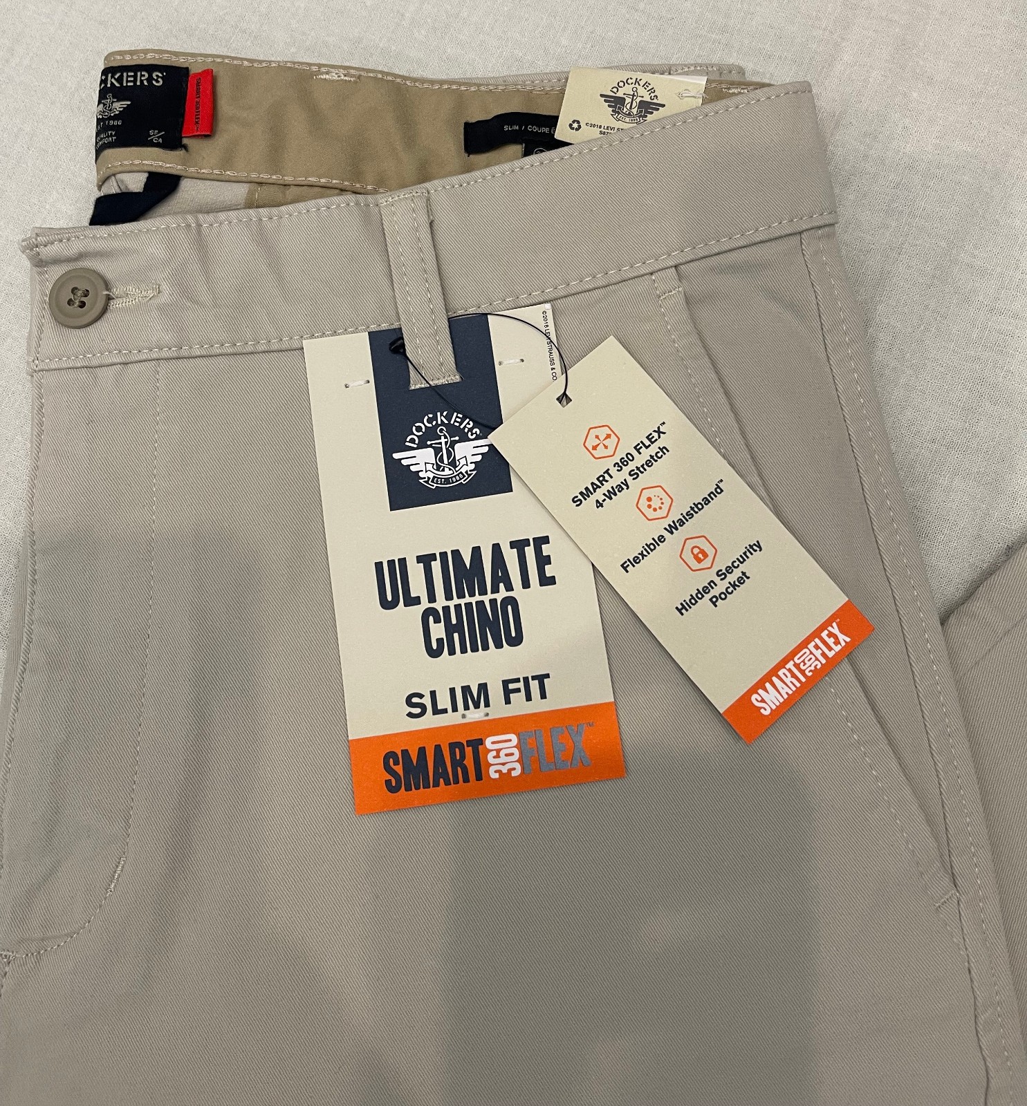 Mens Dockers Ultimate Chino Slim Fit Pants Light Grey Smart 360 Flex 32, 33, 36