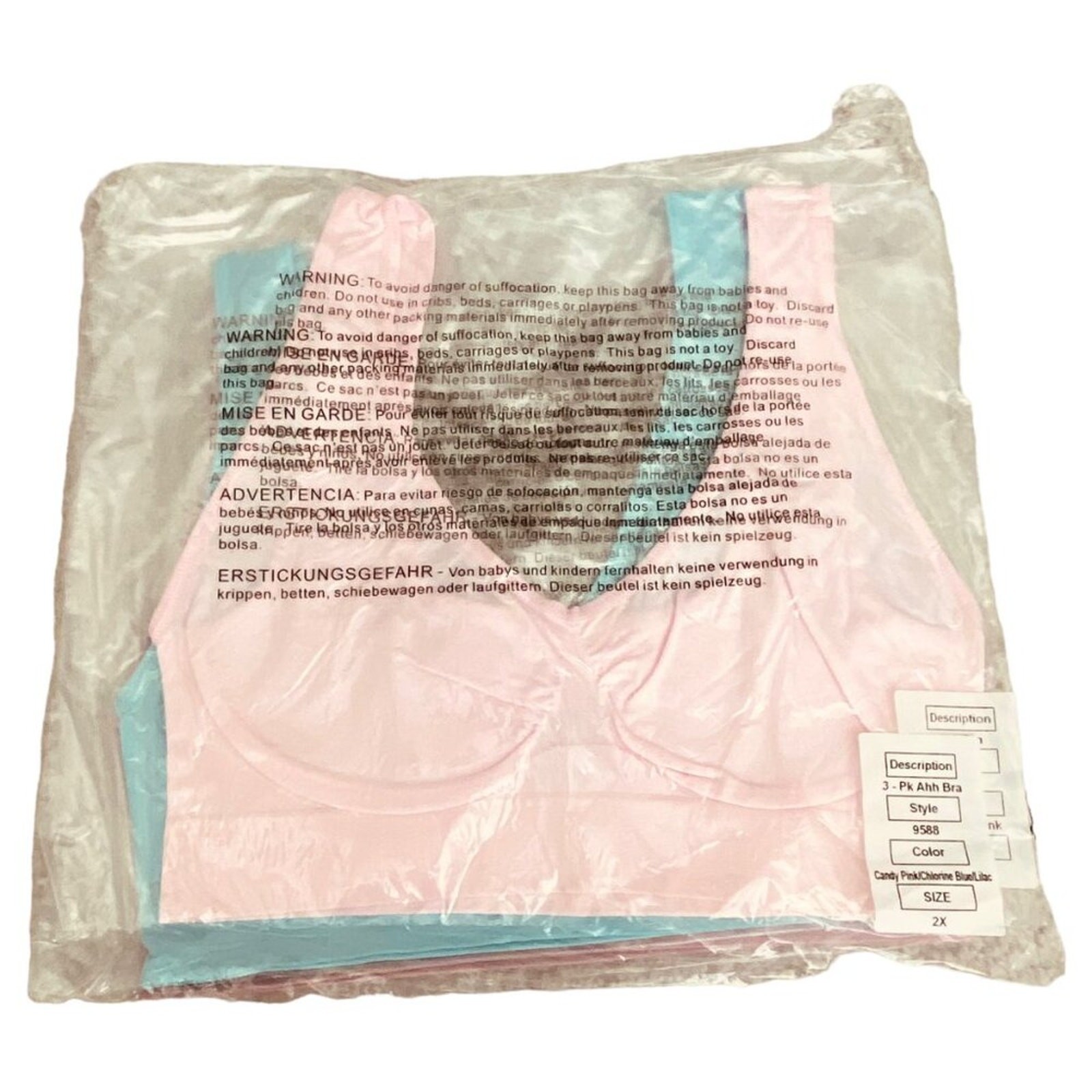 NWT RHONDA SHEAR 3 PACK AHH BRA: PINK, TEAL, LAVENDER SZ 2X