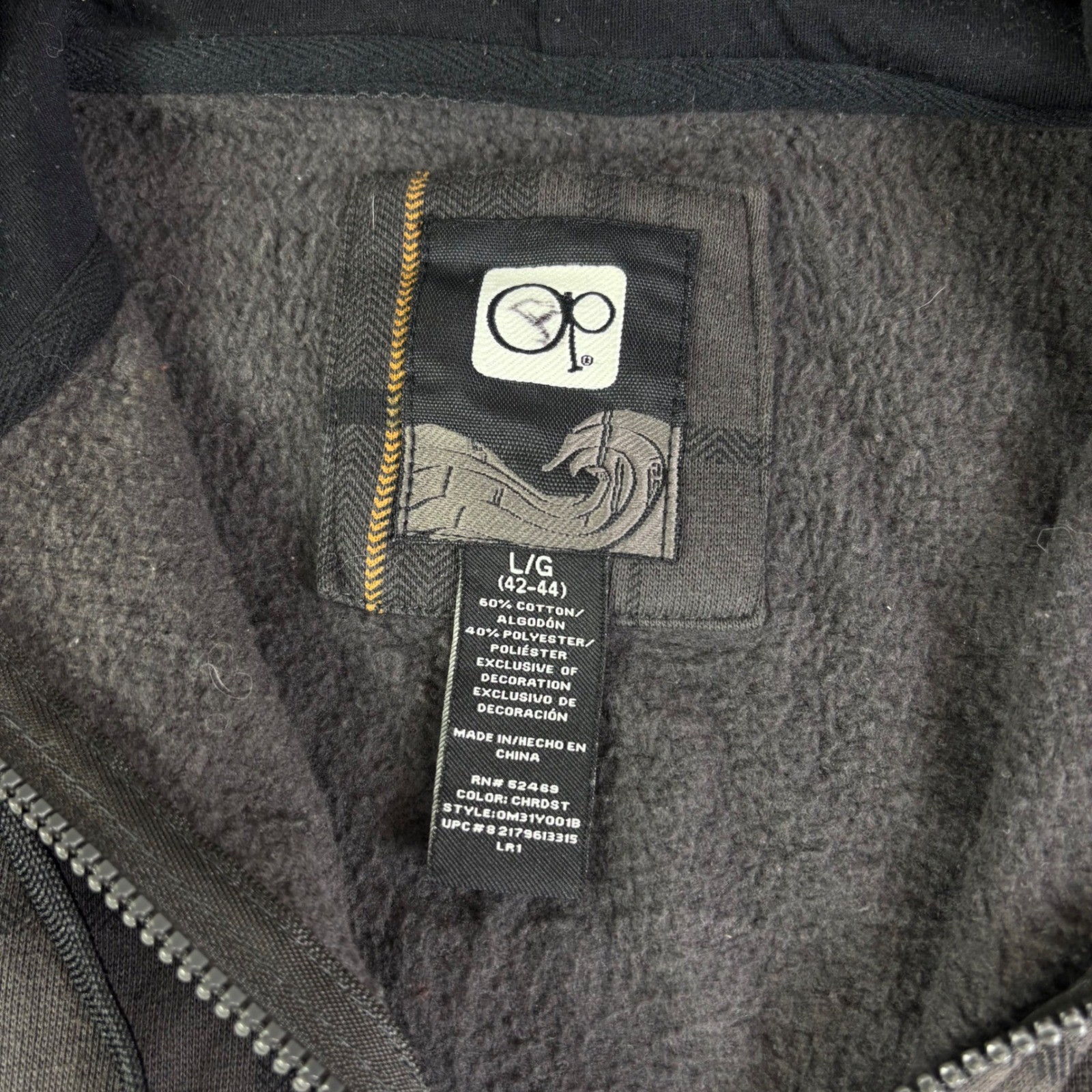 Ocean Pacific OP Mens Plaid Full Zip Hoodie Charcoal Grey Orange Large Surf