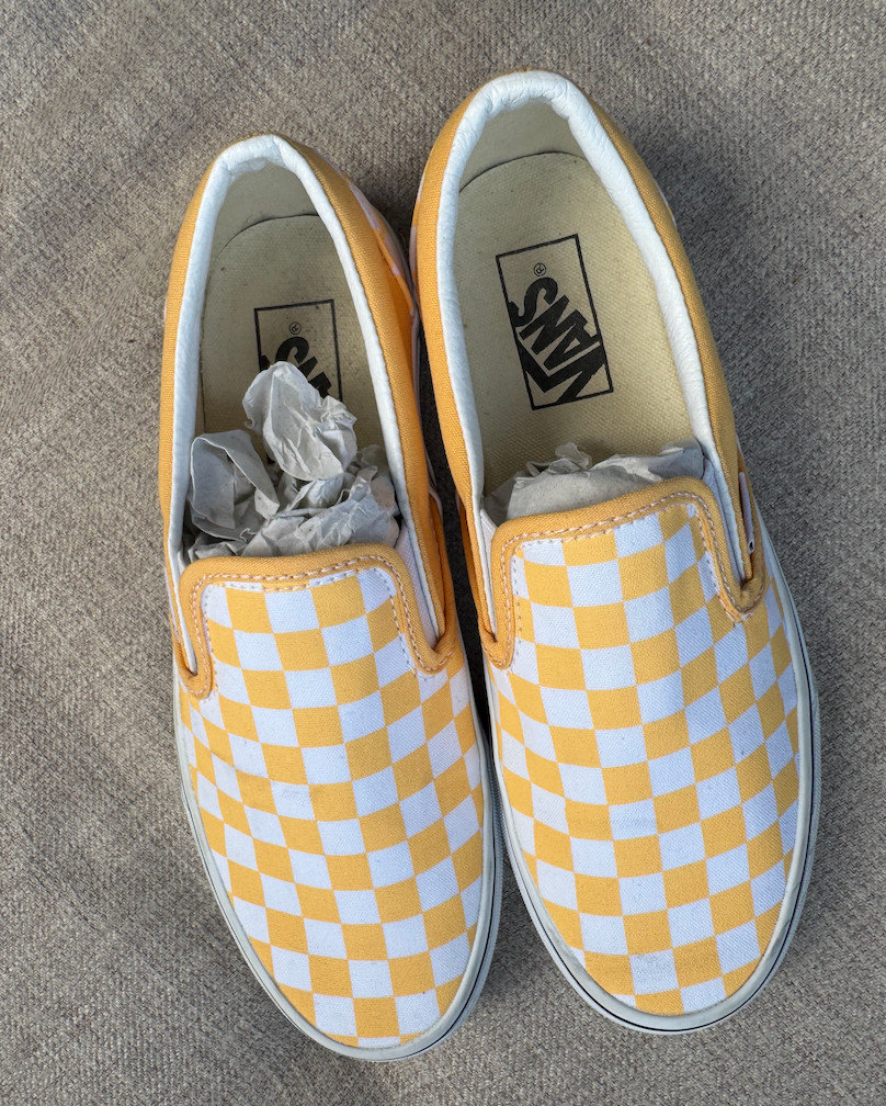 Vans Classic Slip On Checkerboard Yellow White Womens Size 8.5 Canvas Shoes