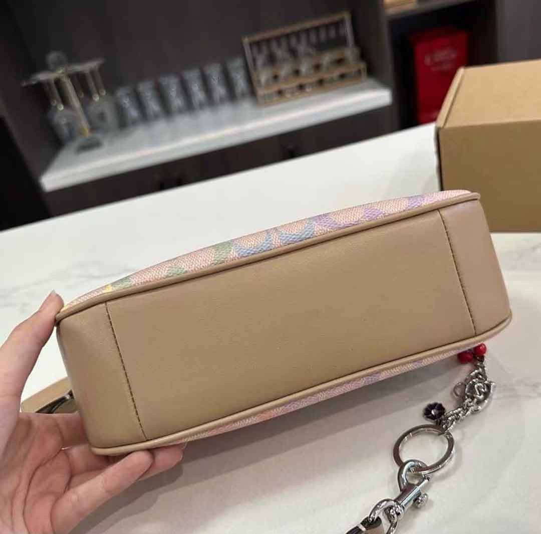 COACH Teri Shoulder Bag In Rainbow Signature Canvas & Leather CDA91 Silver/Sand