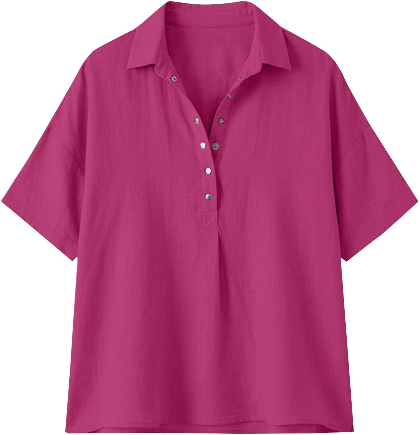 Women Cotton Linen Tops Button Down V Neck Half Sleeve Summer Gauze Blouse