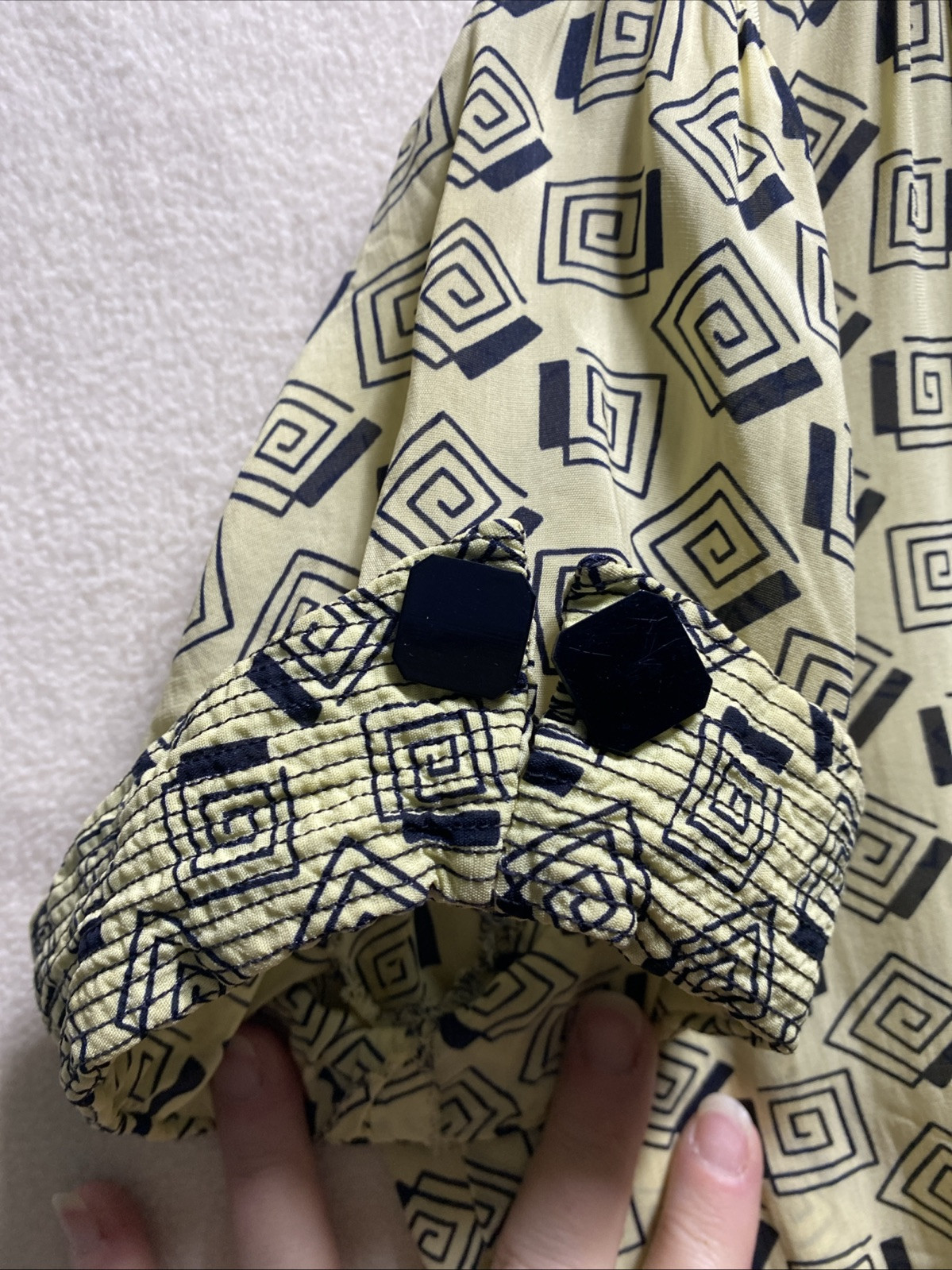 VTG 40’s GEORGIANA Geometric Print Size 14 Day Dress Zipper Snap Button *READ*