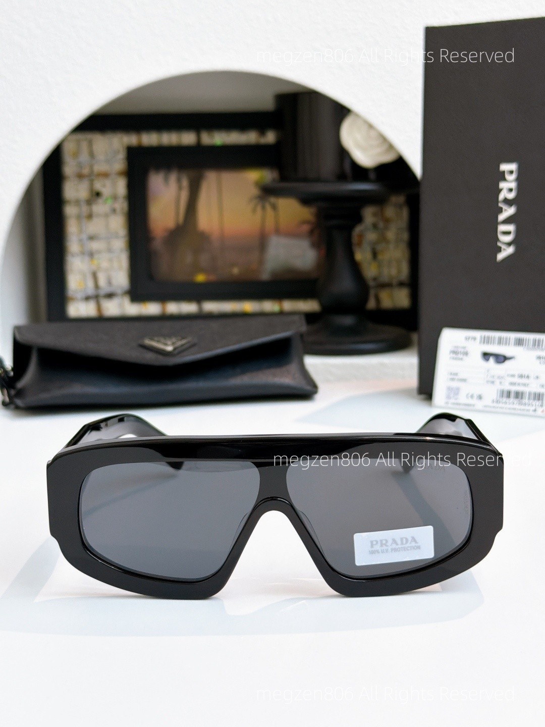 Prada D10S Shield Sunglasses Unisex Women/Men Black Frame / Gray Lenses Shades