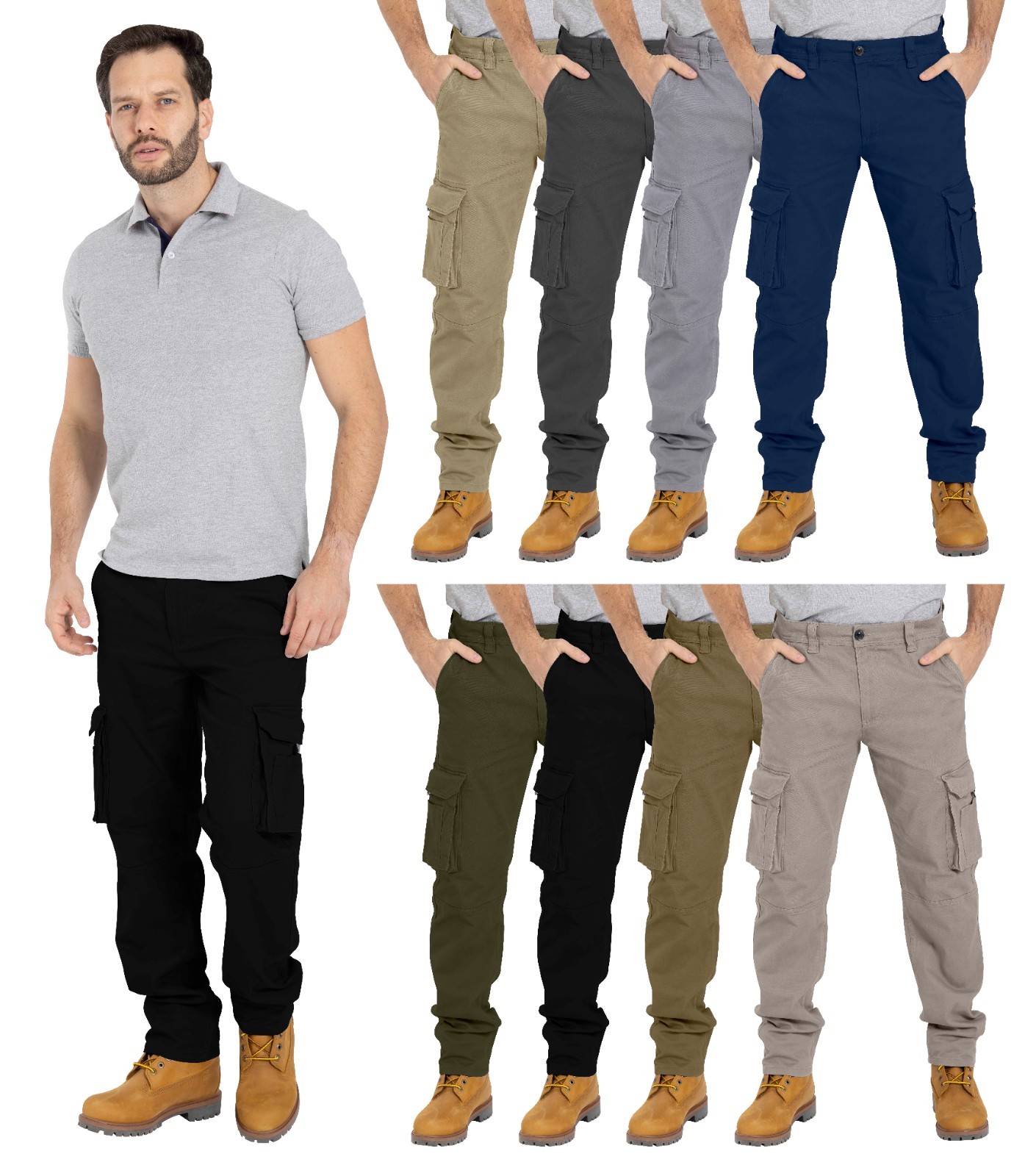 Men’s Flex Cargo Trousers Heavy Duty Stretch Casual Pants