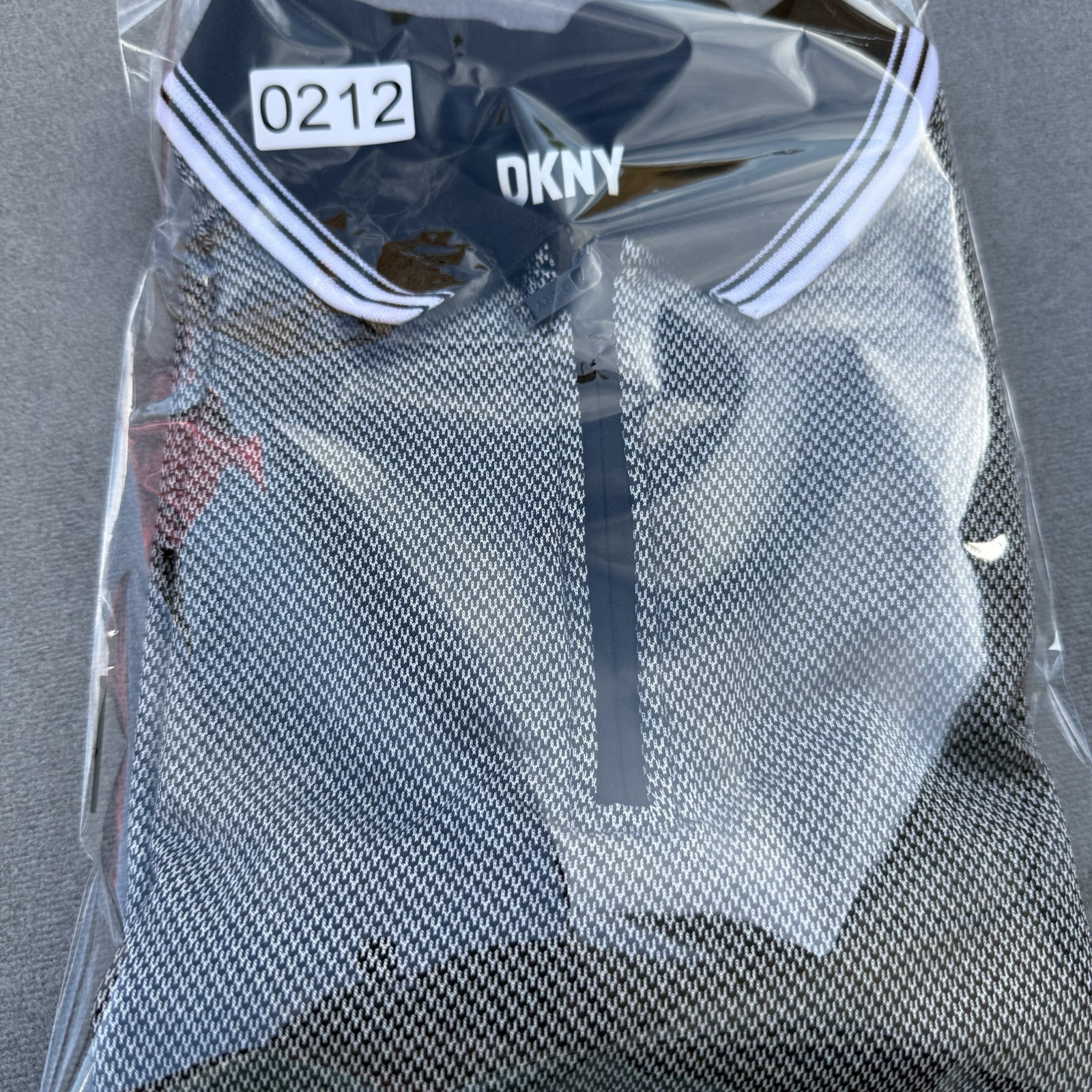 DKNY Men’s Polo Shirt L Black/White Geometric Knit 1/4 Zip Short Sleeve