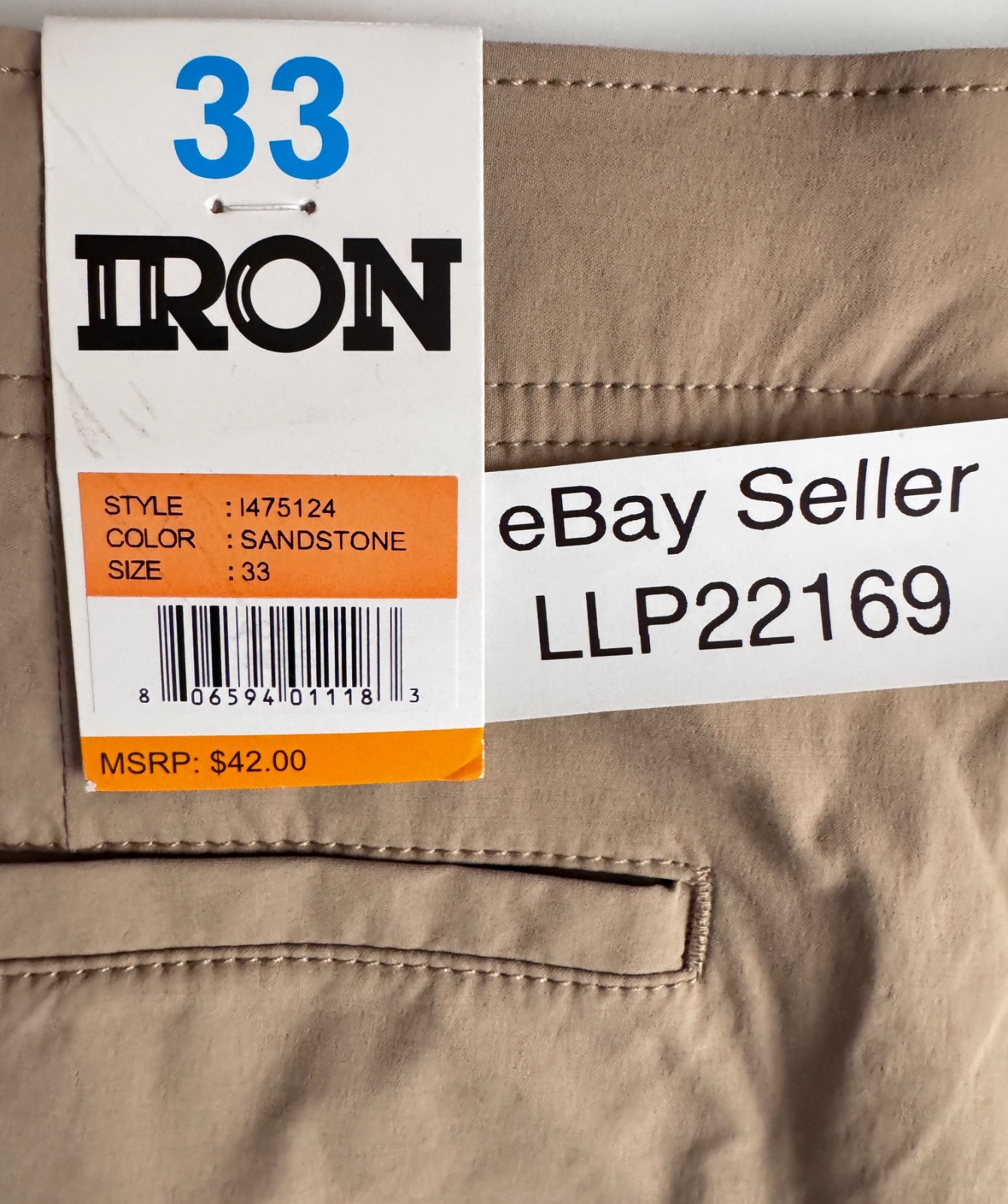 IRON CO Men’s Stretch Nylon Tech Fabric Shorts SIZE 33 Flex Waist SANDSTONE New!