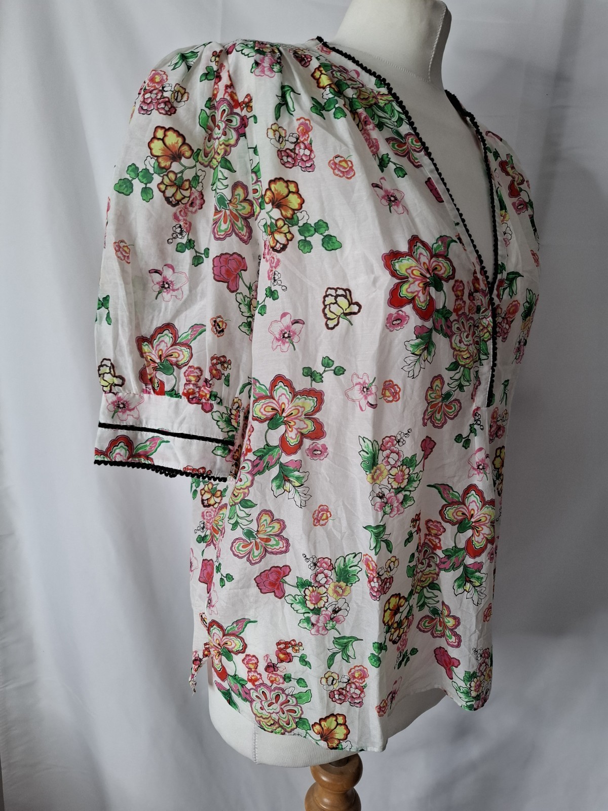 Me+Em Silk Cotton Floral Swirl Print Blouse Short Sleeve Size Uk 16