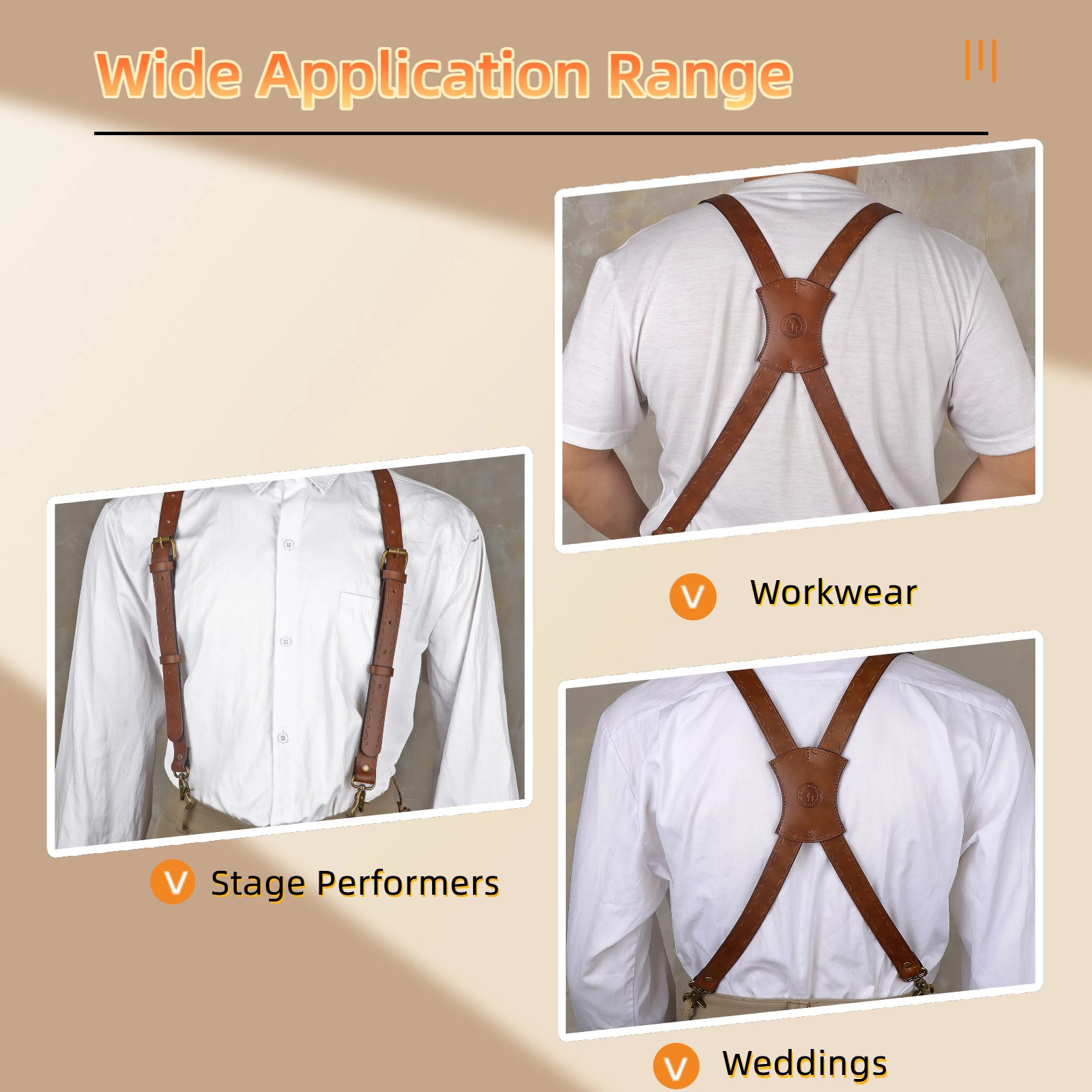Tourbon Leather Men’s Suspenders X Back Adjustable X-Shaped Hooks Pants Braces