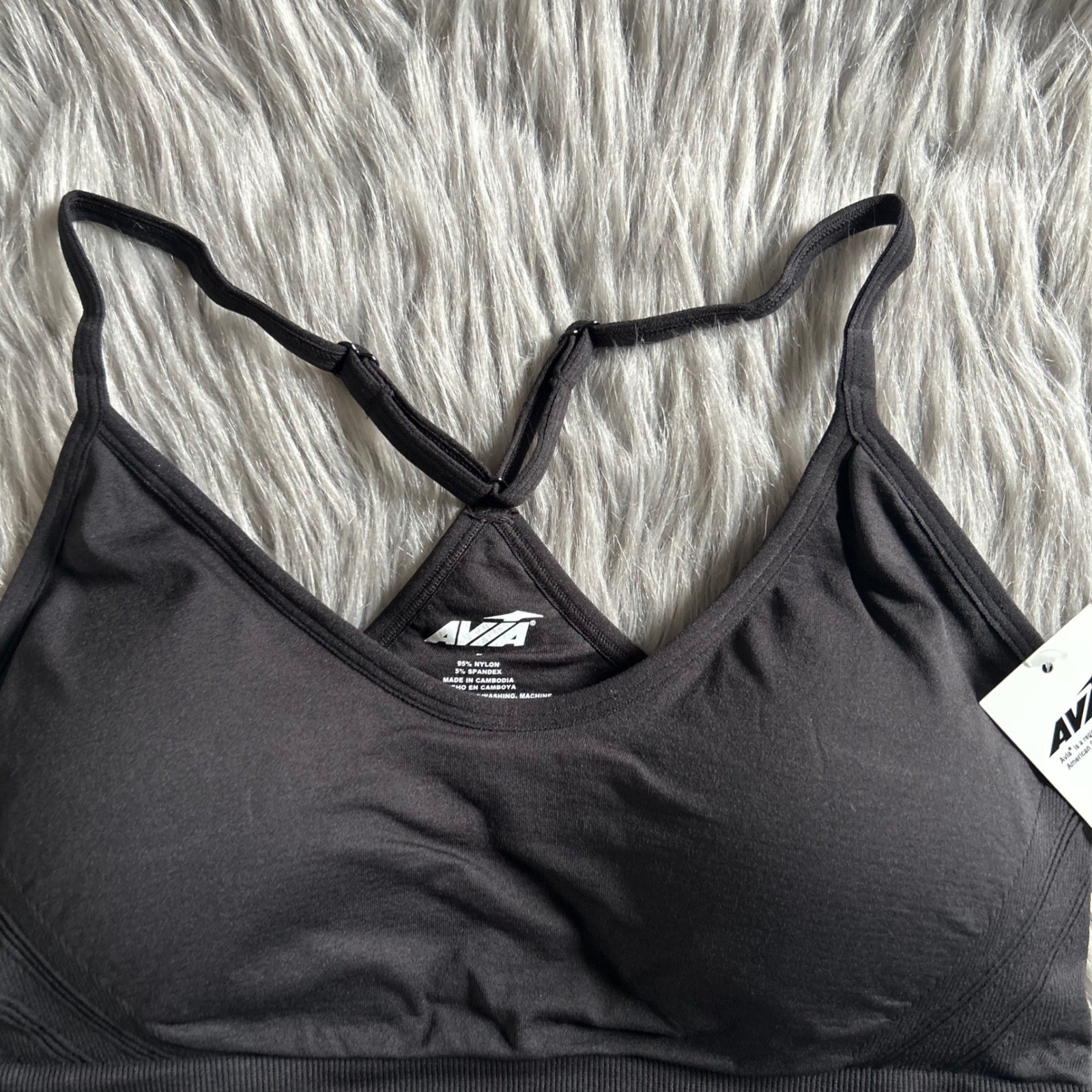 Avia Seamless Wireless Sports Bra Womens Size Large Black Low Support Breathable