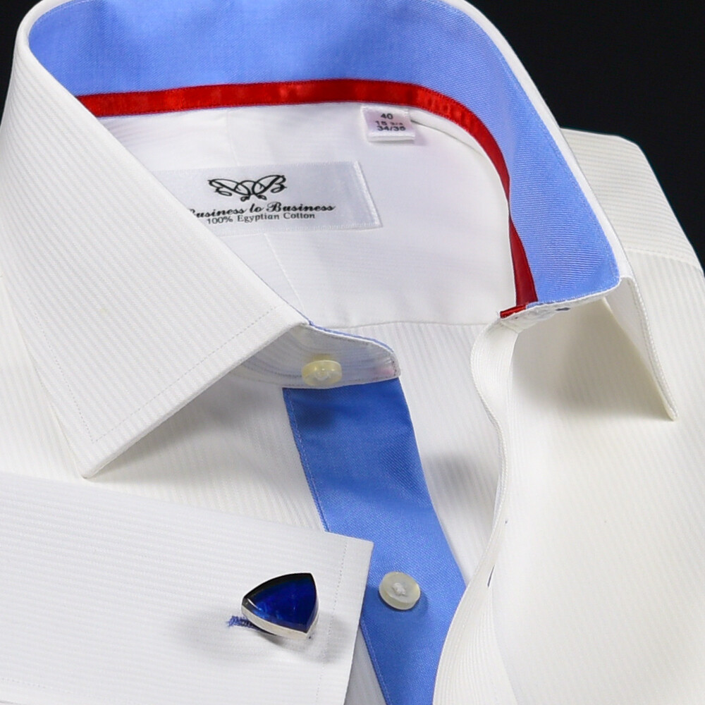 Classic White Men’s Formal Business Dress Shirt Mini Stripe French Double Cuffs