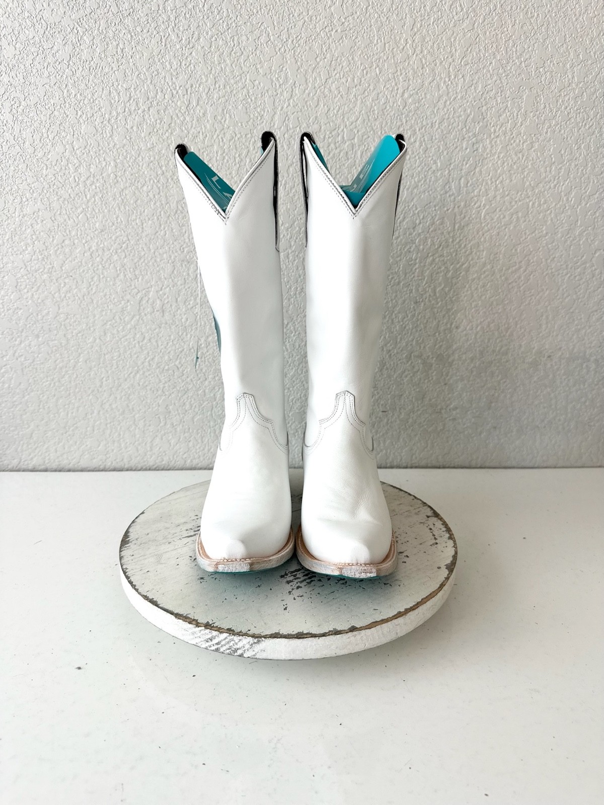 Lane EMMA JANE White Cowboy Boots Western Cowgirl Mid Calf Tall Snip Toe Sz 7
