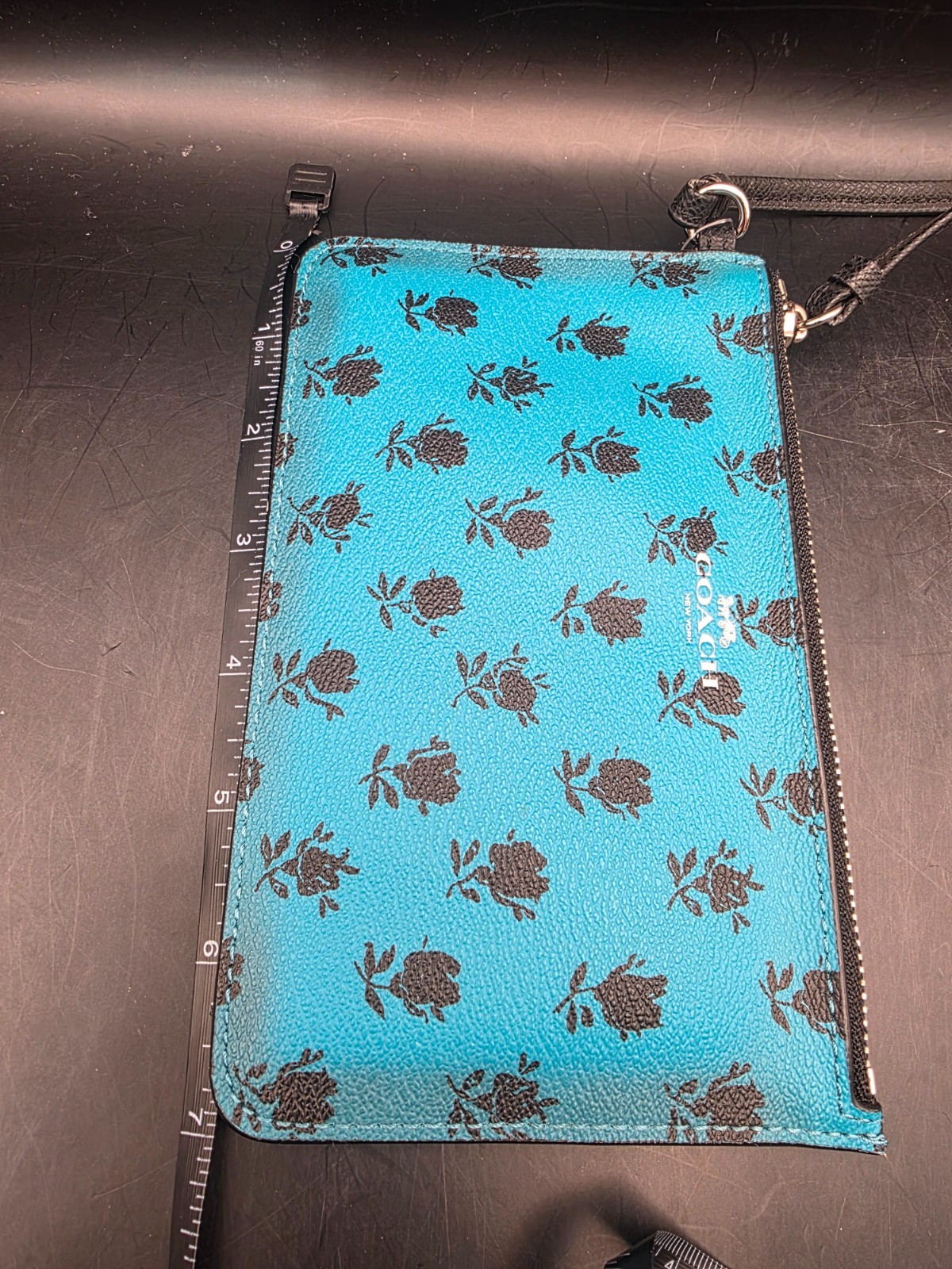 Coach Badlands Floral Teal & Black Wristlet NEW