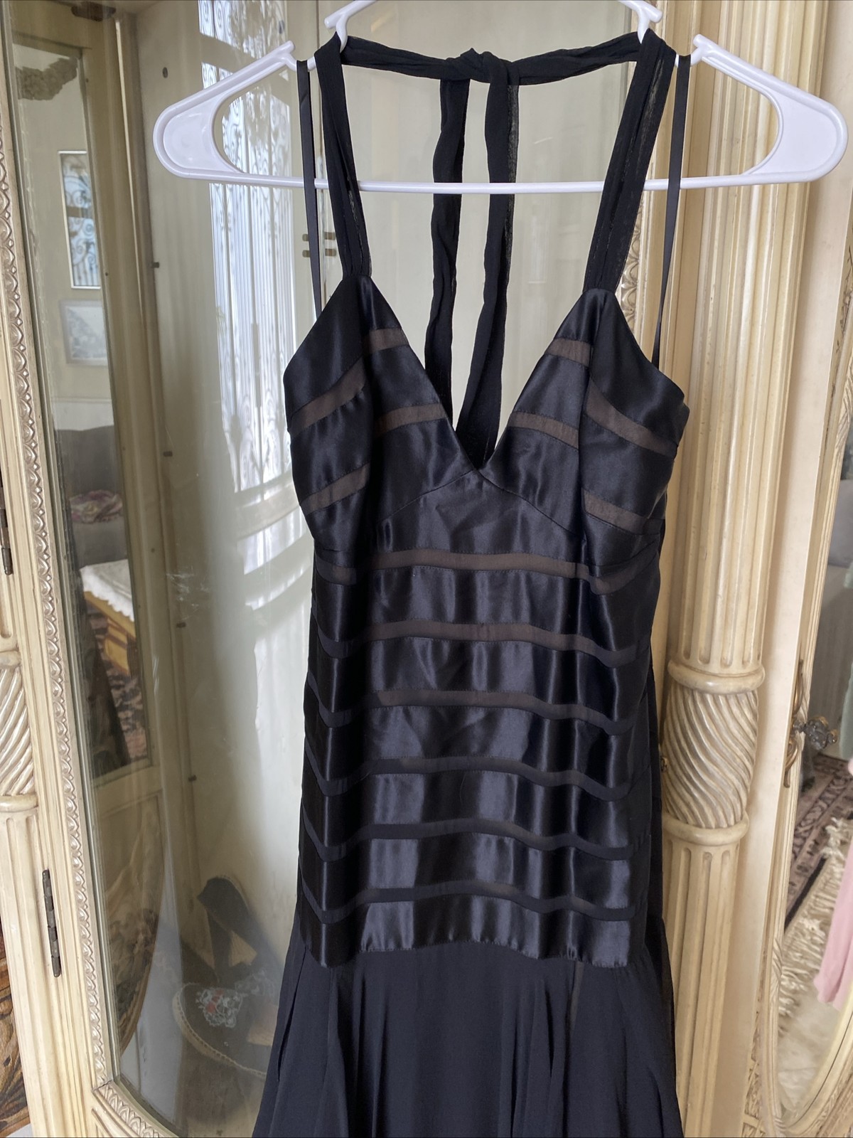 Y2K BCBG Grunge Fairycore Black Satin & Silk Ruched Handkerchief Dress SZ 6