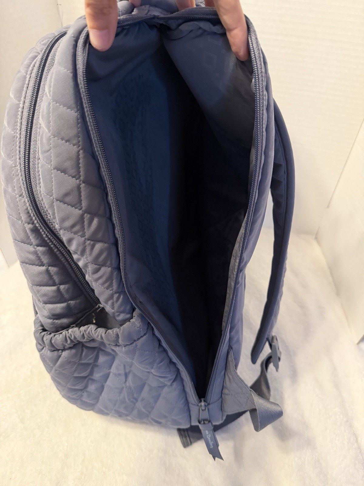 Vera Bradley Essentials Large Backpack Carbon Gray Quilted Rose Flower Lined EUC