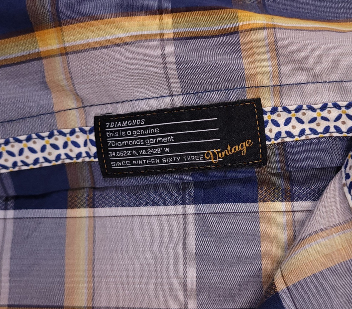 7D 7 Diamonds Mens 2XL Shirt Plaid Cotton Short Sleeve Trim Contrast Spread