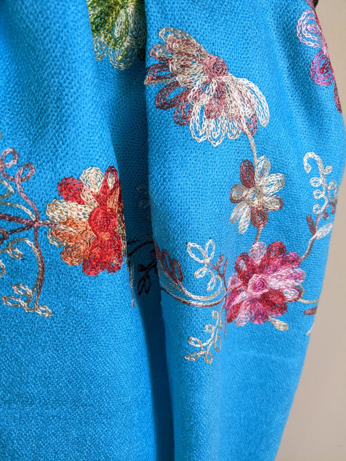 MEXICAN EMBROIDERED SOFT FRINGED SHAWL REBOZO WRAP 72 X 28 – MADE in MEXICO