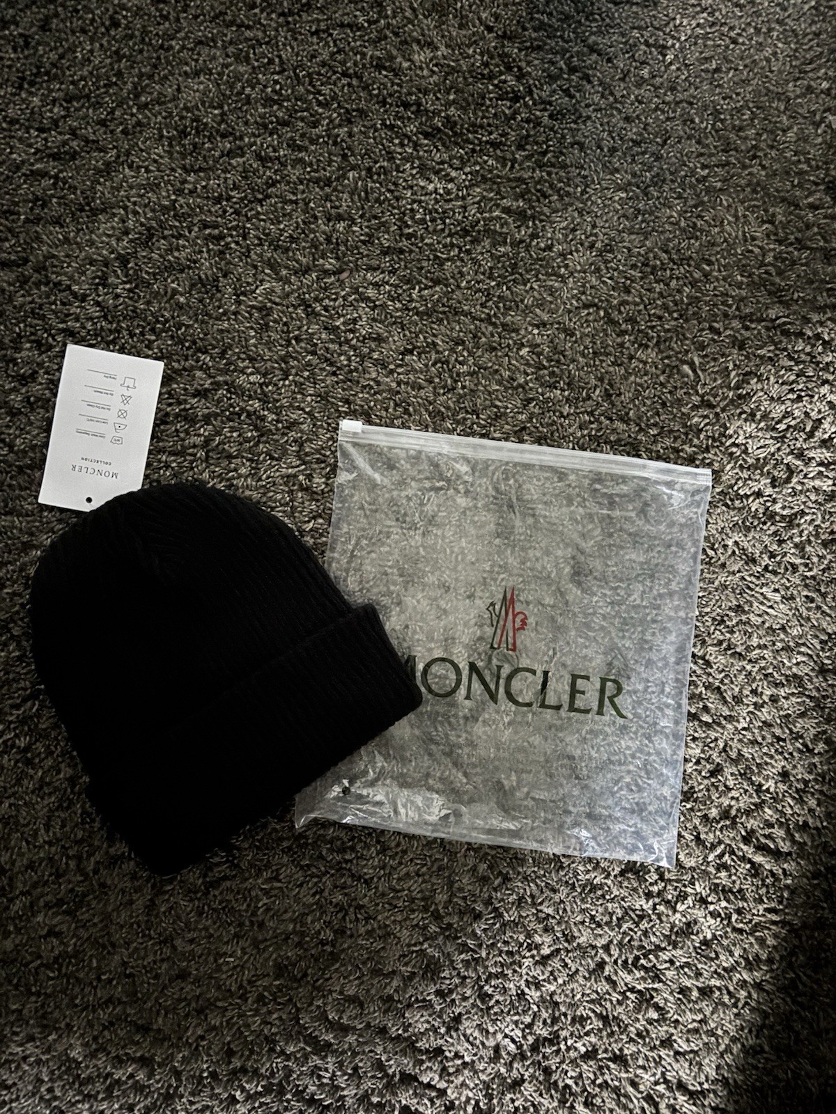 Moncler Men’s Black Solid Beanie Hat One Size with Logo Patch
